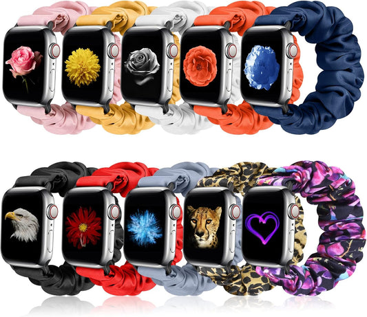 10 Packs Compatible with Apple Watch Bands Scrunchies 38Mm 40Mm 41Mm 42Mm 44Mm 45Mm 49Mm Women Girls Cute Pattern Fabric Wristbands Straps Band for Iwatch Ultra/Ultra 2 Series 9/8/7/6/5/4/3/2/1/SE