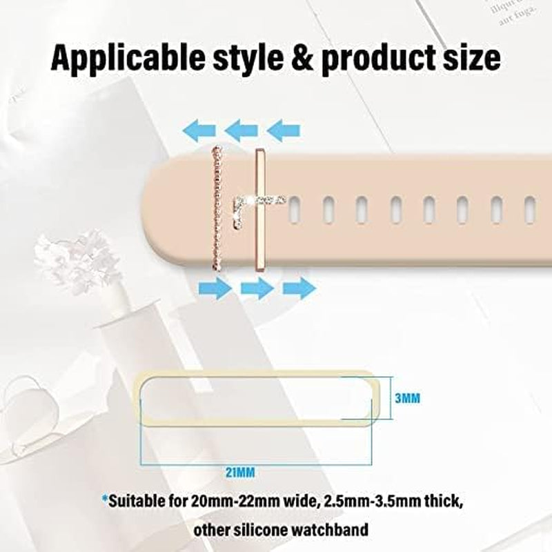 Decorative Rings Loops Compatible with Apple Watch Silicone Bands Charms 45Mm 44Mm 42Mm 41Mm 40Mm 38Mm Iwatch Series 8 7 6 5 4 3 2 1 Metal Diamond Charms Accessories (L-Rose Gold)