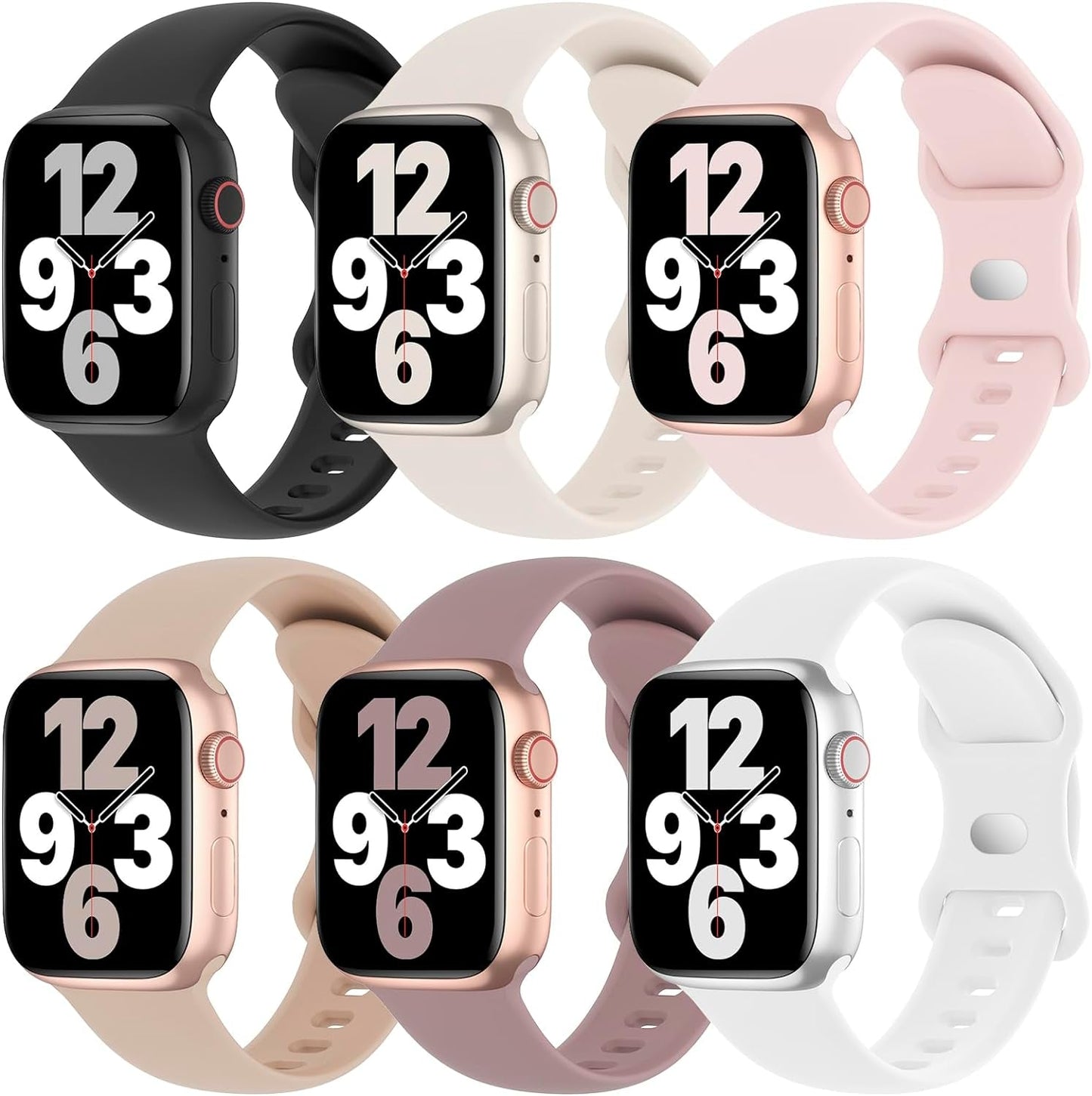 6 Pack Silicone Bands Compatible with Apple Watch Band 38Mm 40Mm 41Mm 42Mm 44Mm 45Mm 49Mm, Soft Sport Waterproof Strap Replacement Wristband for Iwatch Ultra Series 9 8 SE 7 6 5 4 3 2 1 Women Men