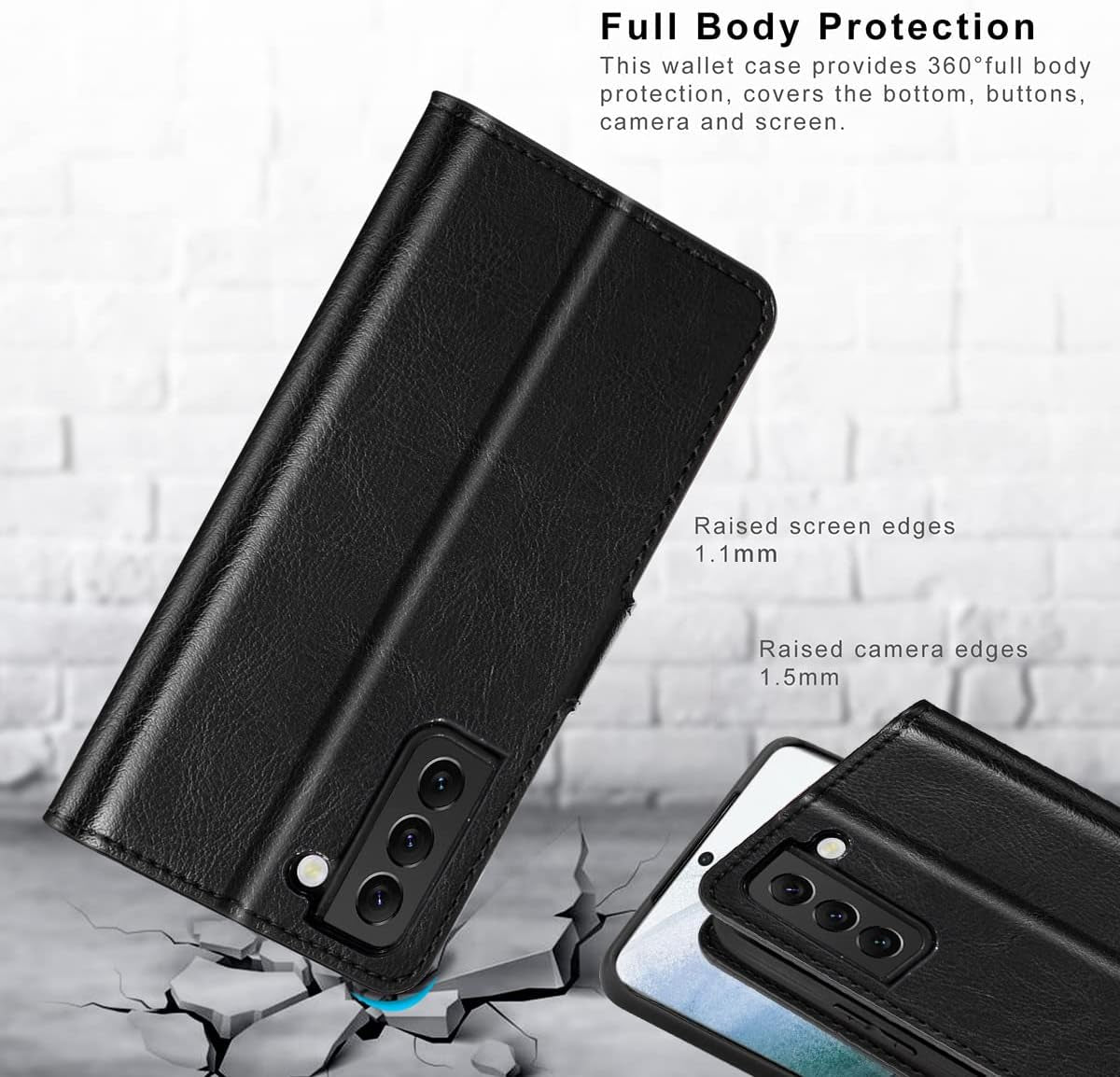 Belemay Case for Galaxy S22+ / S22 plus 5G 6.6-Inch, Genuine Leather Wallet Case RFID Blocking Credit Card Holder Kickstand Magnetic Flip Case Compatible with Galaxy S22+ / plus 6.6" 2022, Black