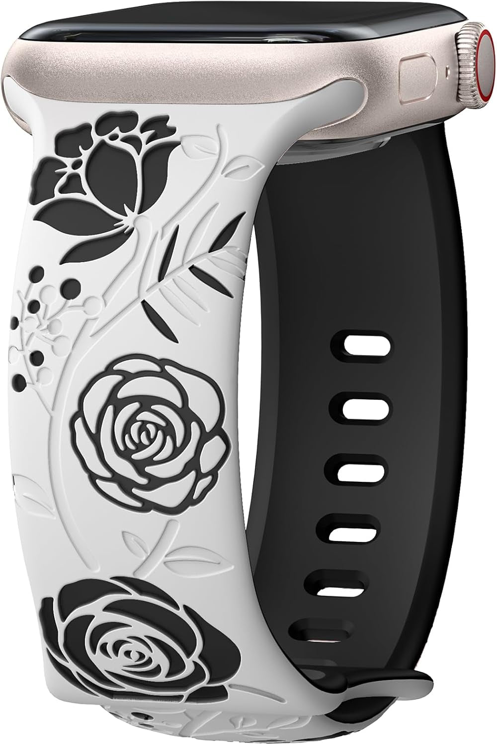 Floral Engraved Band Compatible with Apple Watch Bands 40Mm 44Mm 41Mm 45Mm 49Mm 38Mm 42Mm Women,Designer Cute Flower Pattern Soft Silicone Sport Strap for Iwatch Ultra SE Series 9 8 7 6 5 4 3 2 1