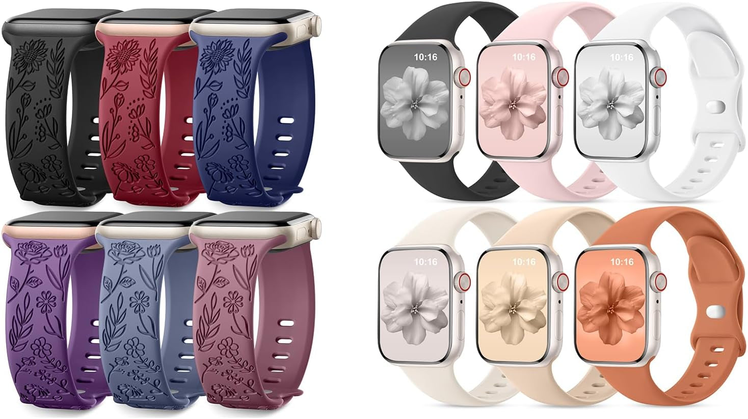6 Pack Floral Engraved Bands & 6 Pack Sport Bands Compatible with Apple Watch Bands for Women 40Mm 41Mm 38Mm