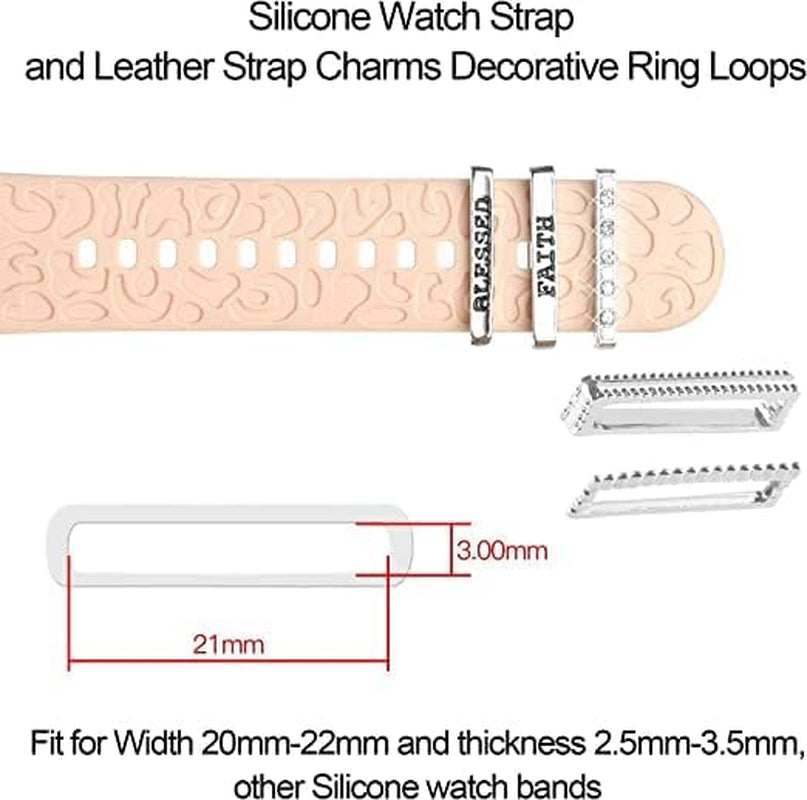 Decorative Rings Loops Compatible with Apple Watch Silicone Bands Metal Diamond Charms 45Mm 44Mm 42Mm 41Mm 40Mm 38Mm Iwatch Series 8 7 6 5 4 3 2 1 Accessories, Letter Silver, Adjustable