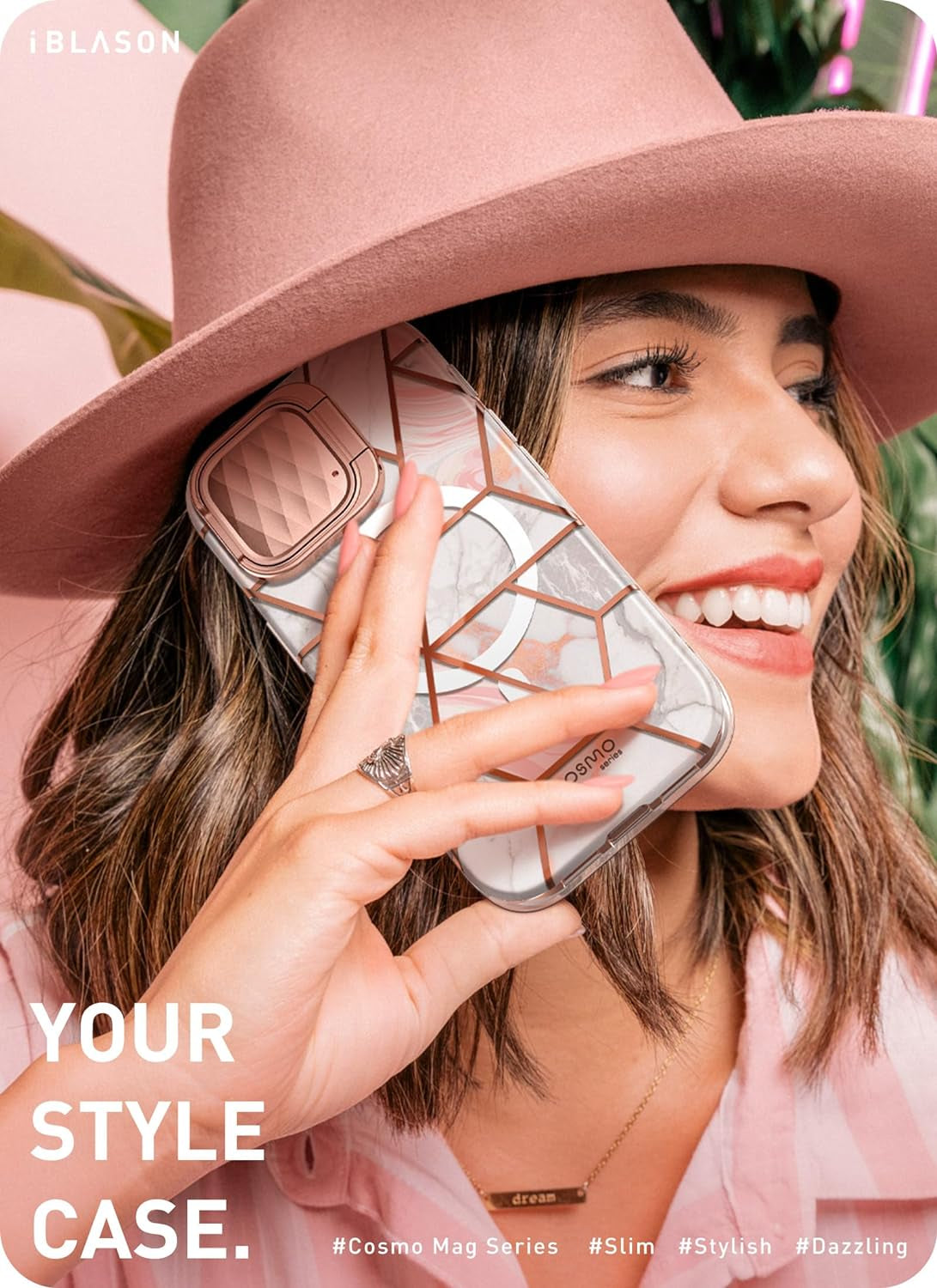 I-Blason for Iphone 15 Pro Case with Stand, [Magsafe Compatible] [Camera Cover Stand] [Built-In Screen Protector], Slim Stylish Phone Case for Iphone 15 Pro, Cosmag Series, Marble  i-Blason   