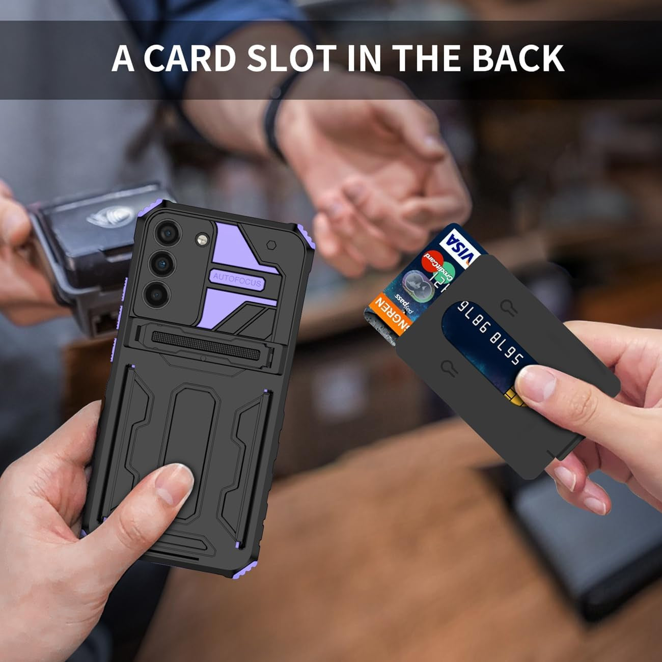 Case for Galaxy S22 plus Case,Samsung S22+ SM-S906U Case with Screen Protector, Wallet Detachable Credit Card Holder Built-In Stand Protective Phone Cover for Samsung Galaxy S22+ 5G Purple