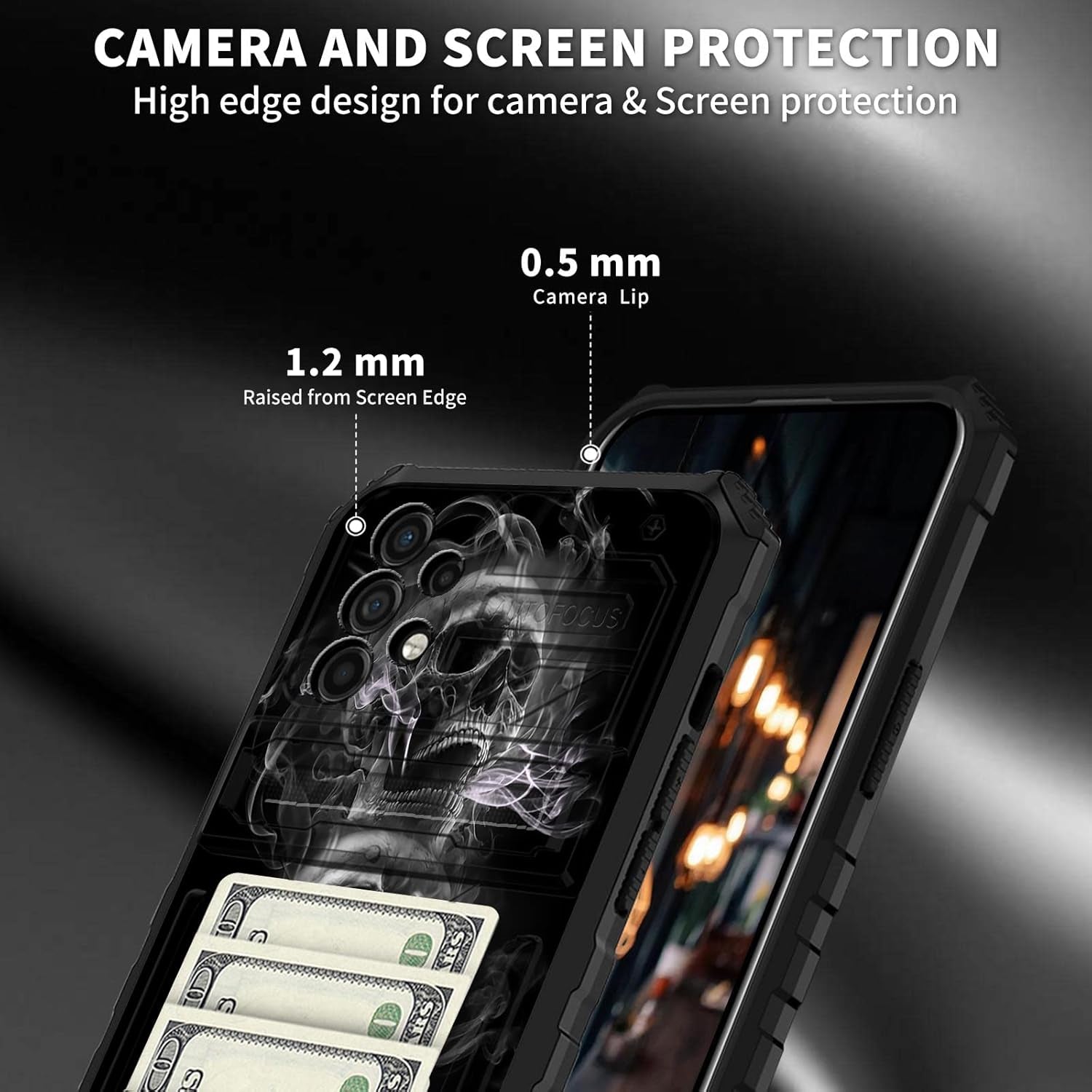 Case for Samsung Galaxy A53 5G with Detachable Card Holder Slot Kickstand Dual Layer Heavy Duty Shockproof Cover Hidden ID Cash Credit Wallet Case for Samsung A53 5G, Smoke Skull
