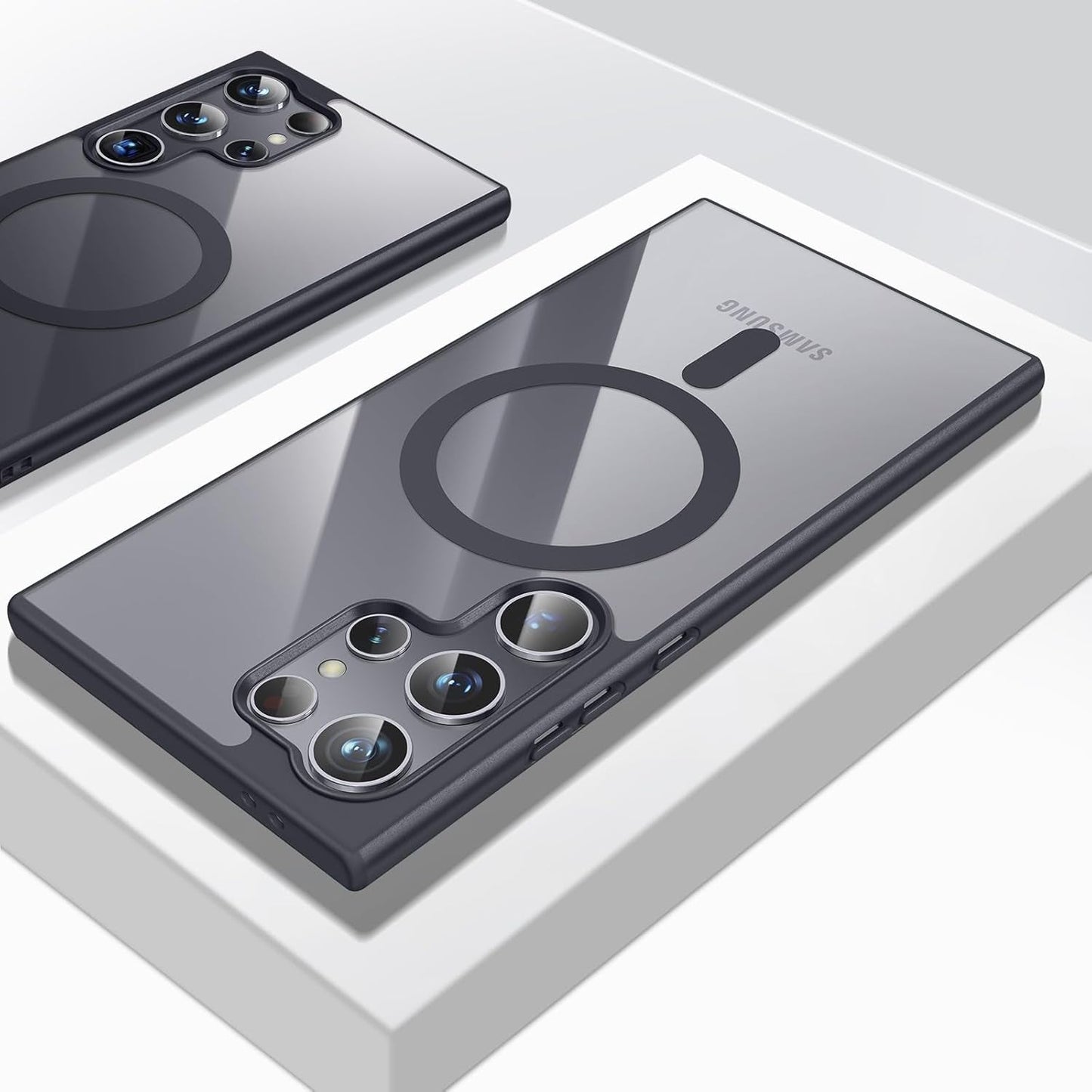 For Samsung Galaxy S22 Ultra Case（Only）.Magnetic Cover for S22 Ultra，Soft Frosted Frame&Hard Clear Back,Shockproof Drop Protection.Compatible with Magsafe 6.8'' (Black)