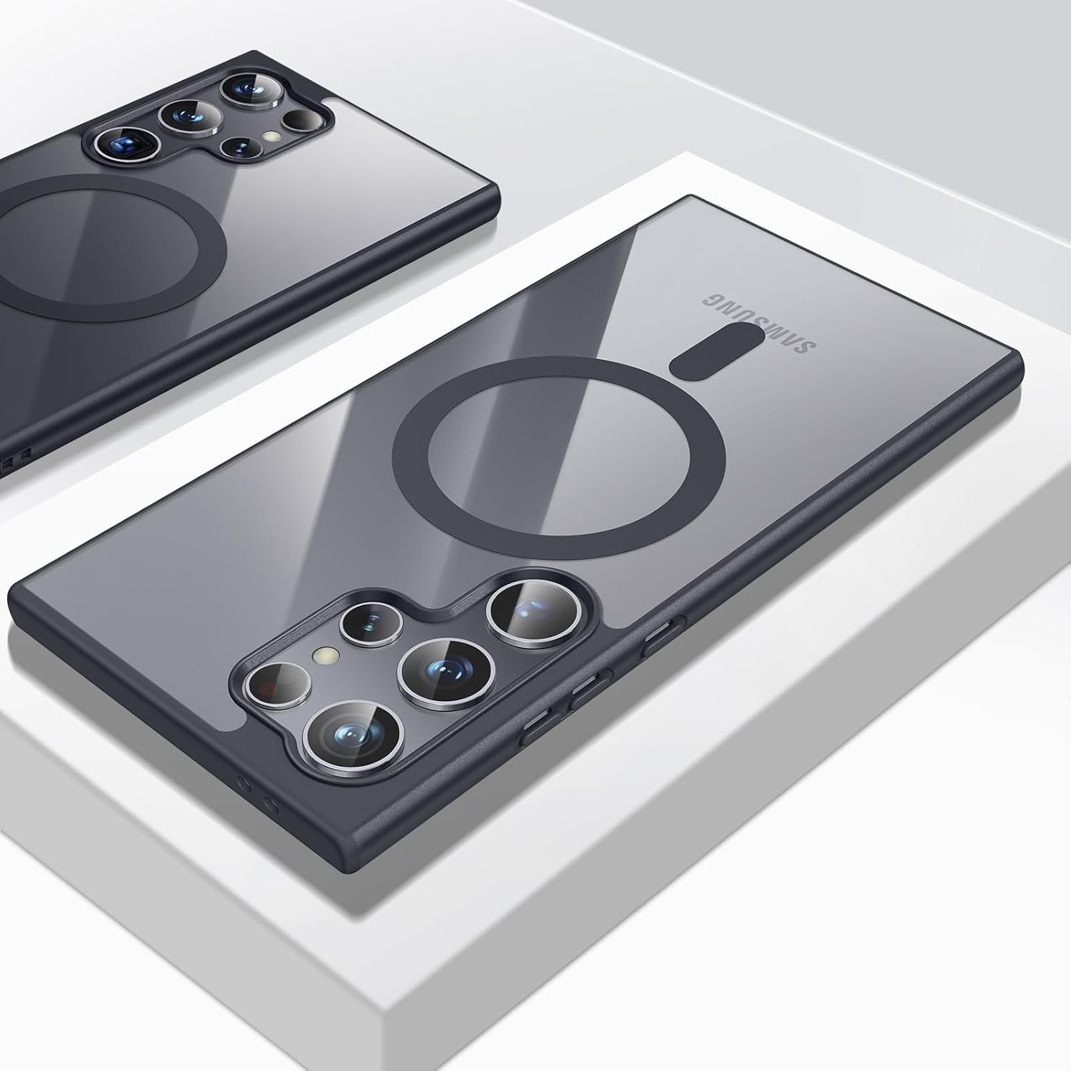 For Samsung Galaxy S22 Ultra Case（Only）.Magnetic Cover for S22 Ultra，Soft Frosted Frame&Hard Clear Back,Shockproof Drop Protection.Compatible with Magsafe 6.8'' (Black)