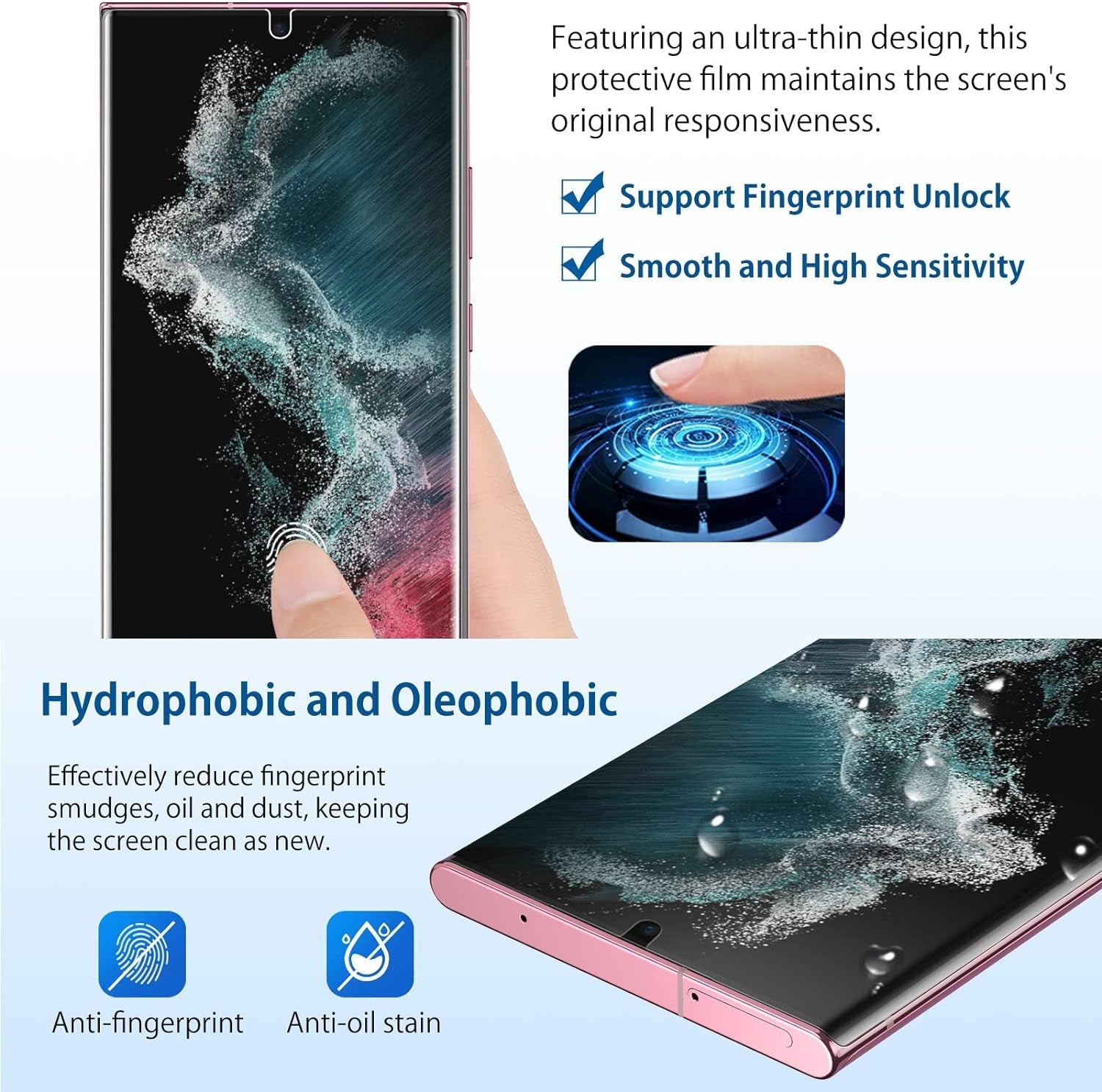 For Samsung Galaxy S22 Ultra Privacy Screen Protector, Anti-Spy Flexible TPU Film [2 Pack], Support Fingerprint Unlock, Positioning Tool, Full Coverage, Case Friendly, Self-Healing