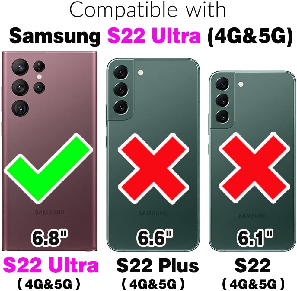 Furiet Wallet Case for Samsung Galaxy S22 Ultra 5G with Detachable Wrist Strap, 9+ Card Slots Zipper Purse, Luxury PU Leather Stand Full Body Phone Cover for S22Ultra 22S S 22 S22Ultra5G 6.8 Rose Gold