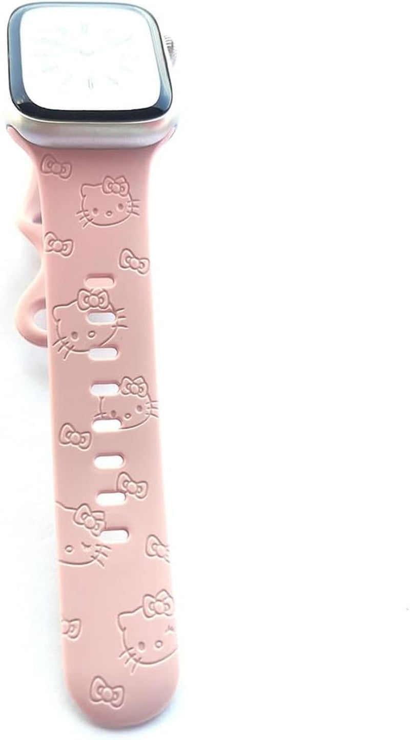 Engraved Band Compatible with Apple Watch Bands 40Mm 41Mm 42Mm 44Mm 45Mm 38Mm 49Mm for Women, Cute Cartoon Cat Soft Silicone Strap for Iwatch Bands Series 9 8 7 6 5 4 3 2 1 SE