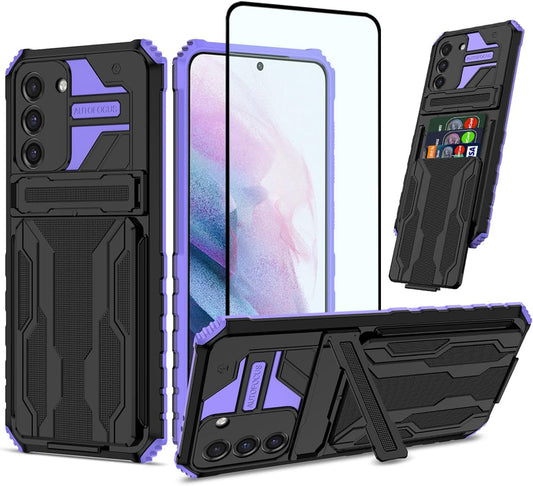 Case for Galaxy S22 plus Case,Samsung S22+ SM-S906U Case with Screen Protector, Wallet Detachable Credit Card Holder Built-In Stand Protective Phone Cover for Samsung Galaxy S22+ 5G Purple