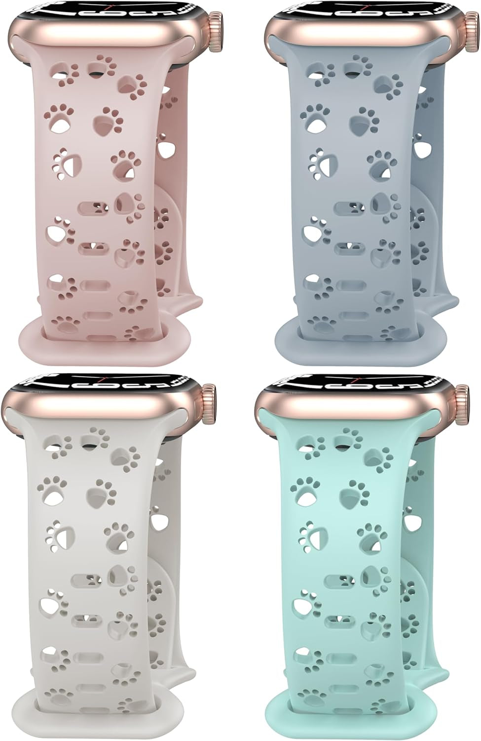 4 Pack Silicone Bands Compatible with Apple Watch Band 38Mm 40Mm 41Mm 42Mm 44Mm 45Mm 49Mm, Hollow-Out Design Wristbands Soft Sport Breathable Watch Bands for Iphone Iwatch Ultra SE Series 9 8 7 6 5 4 3 2 1