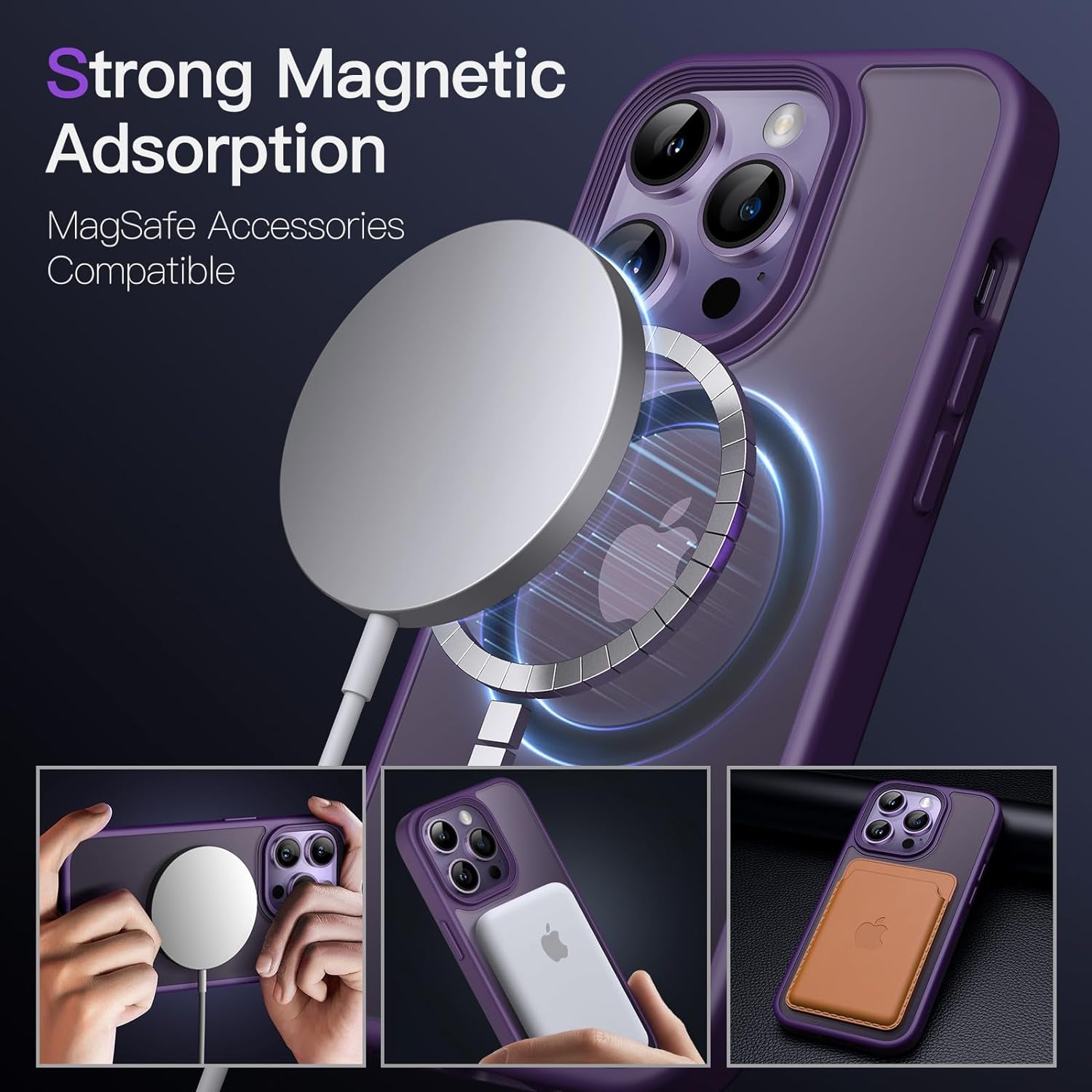 Jetech Magnetic Case for Iphone 14 Pro 6.1-Inch Compatible with Magsafe, Translucent Matte Back Slim Shockproof Phone Cover (Deep Purple)  JETech   