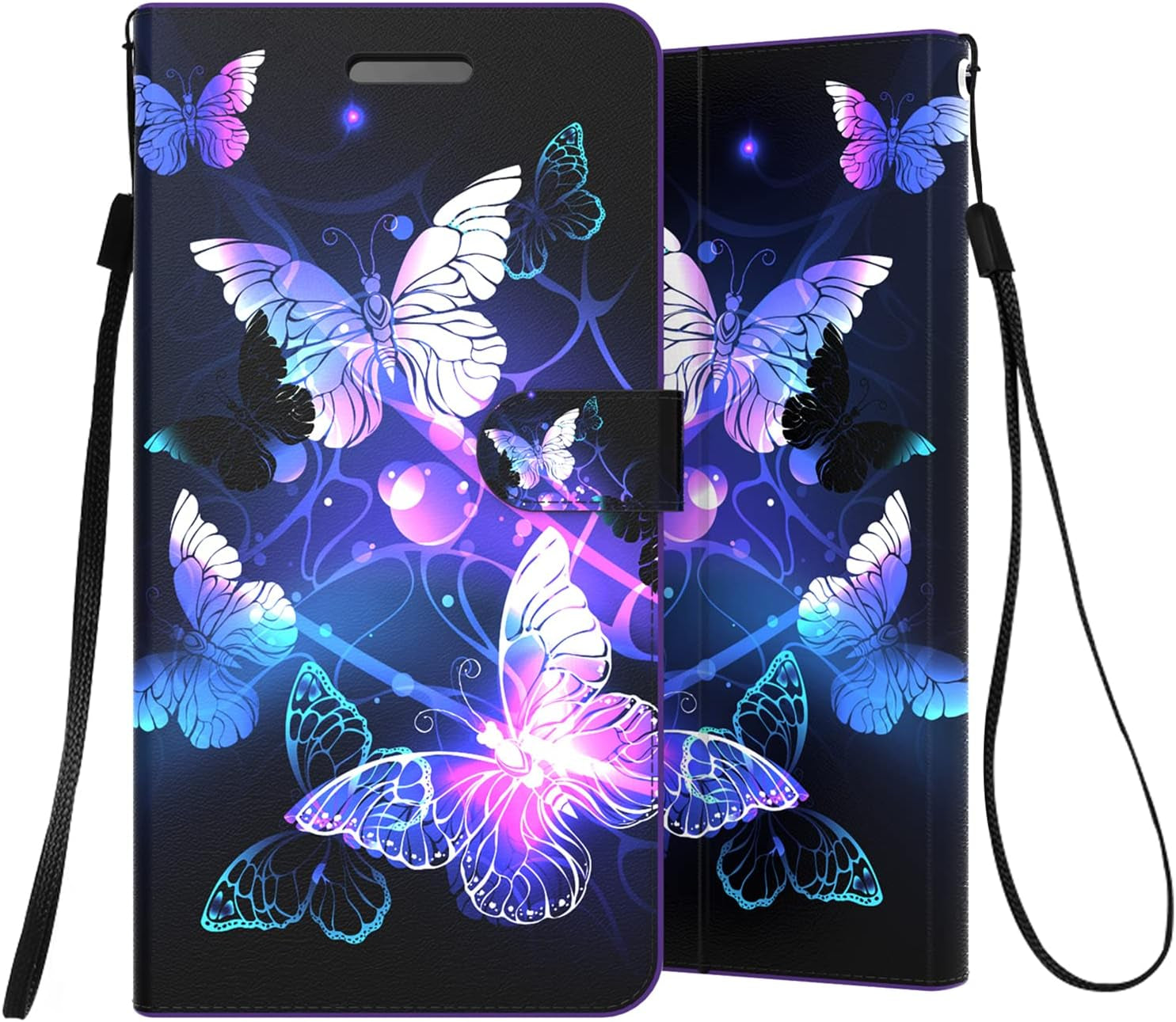 Encases Wallet Case with Hand Strap for Samsung A53 5G,PU Leather Clip Flip Phone Case Cover with ID Card,Credit Card Pocket Holder (Stand Feature),Purple Butterfly Case for Samsung Galaxy A53 5G 2022
