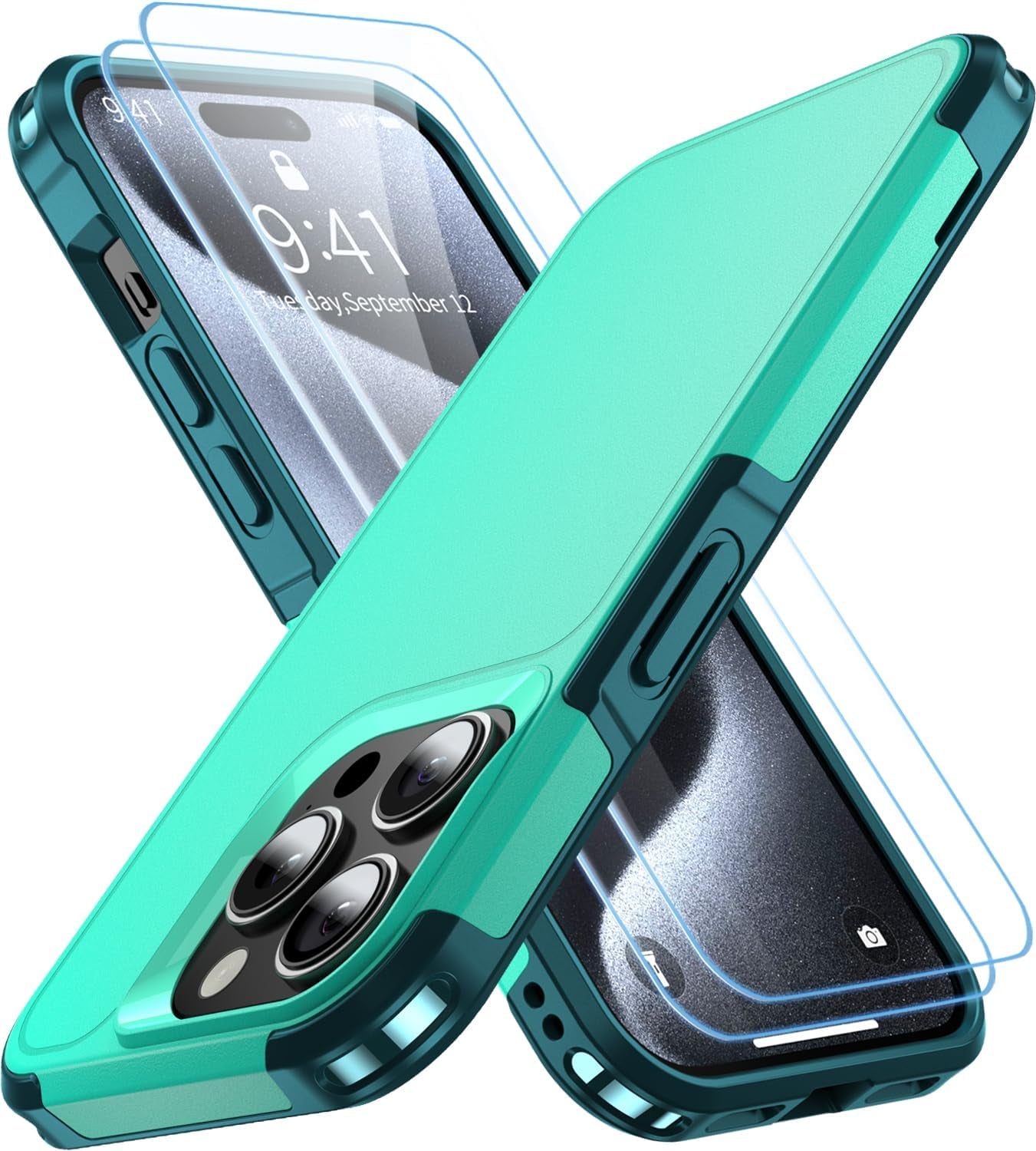 AEDILYS Shockproof for Iphone 15 Pro Case,[18 FT Military Grade Drop Protection],With 2X[Tempered Glass Screen Protector ] with Air Bumpers Full-Body Protective Phone Case,Blue  AEDILYS   