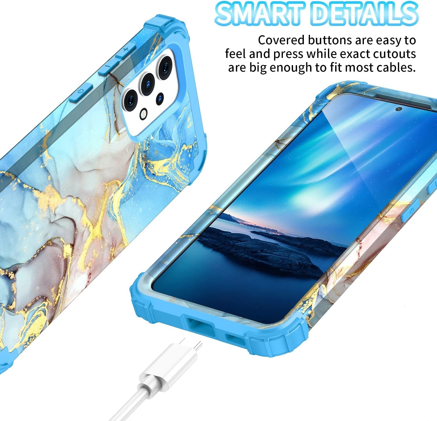 For Galacy S20 FE 5G Case,Marble Design Three Layer Heavy Duty Shockproof Protection Hard Plastic Bumper Soft Silicone Rubber Drop Protective Cover Case for Galaxy S20 FE 6.5 Inch,(Blue)