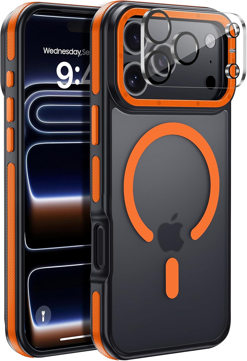 For Iphone 17 Pro Max Case with Camera Lens Protector[10Ft Military-Grade Protection] Compatible with Fit Magsafe Shockproof Slim Thin Cover Case for Iphone 17 Pro Max 6.9 Inch, Orange Bumper