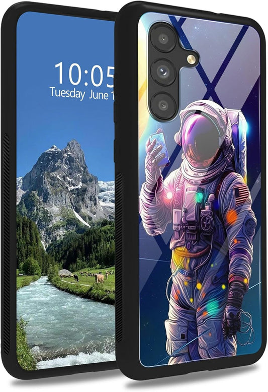 Case for Samsung Galaxy A14 5G,Galaxy A14 5G Case,Tempered Glass Back Cover Soft TPU Bumper Fashion Men Women Phone Case Shockproof Protective Cover for Samsung A14 5G,Astronaut