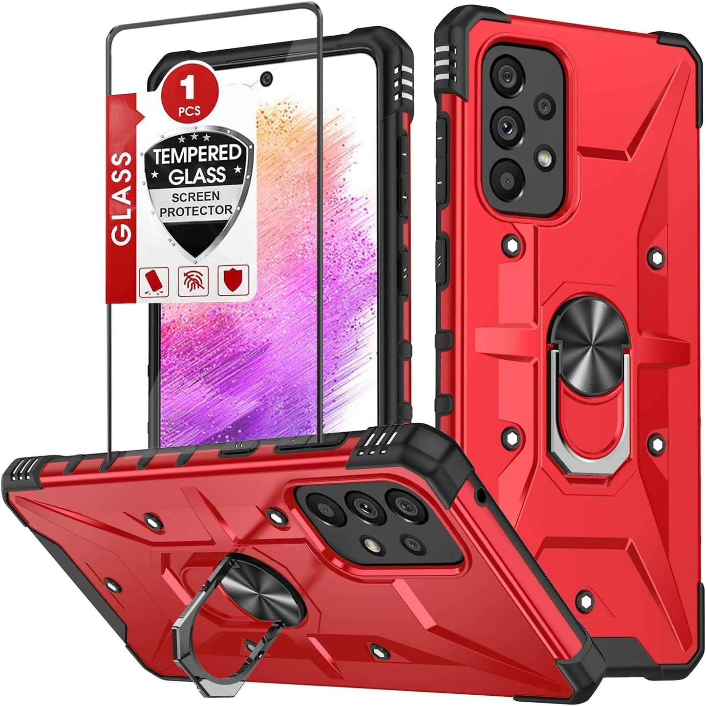 For Galaxy A53 5G Case, Samsung A53 5G Case with Tempered Glass Screen Protector, Military Grade Double Shockproof with Kickstand Protective Case for Samsung Galaxy A53 5G (Blue)