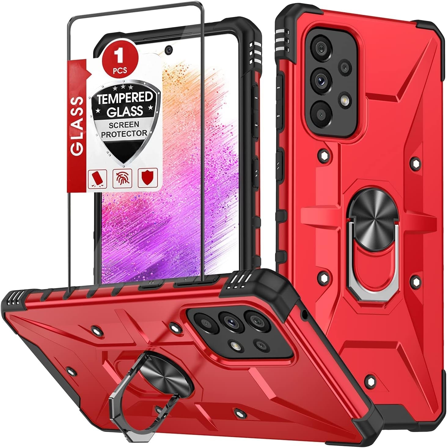 For Galaxy A53 5G Case, Samsung A53 5G Case with Tempered Glass Screen Protector, Military Grade Double Shockproof with Kickstand Protective Case for Samsung Galaxy A53 5G (Blue)