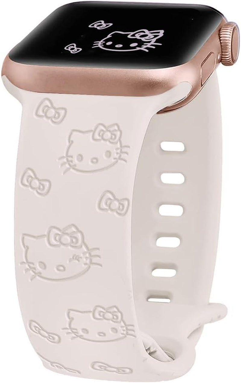 Engraved Band Compatible with Apple Watch Bands 40Mm 41Mm 42Mm 44Mm 45Mm 38Mm 49Mm for Women, Cute Cartoon Cat Soft Silicone Strap for Iwatch Bands Series 9 8 7 6 5 4 3 2 1 SE