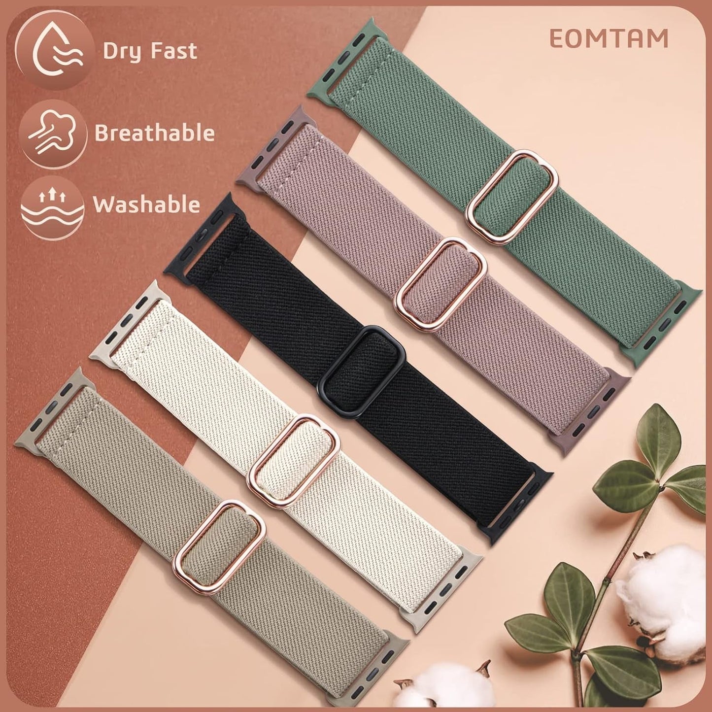 EOMTAM 5 Pack Stretchy Nylon Compatible for Apple Watch Ultra 2/1 Band 38Mm 40Mm 41Mm 42Mm 44Mm 45Mm 49Mm Women Men,Elastic Cloth Sport Wristbands Solo Loop for Iwatch Series 9 8 SE 7 6 5 4 3