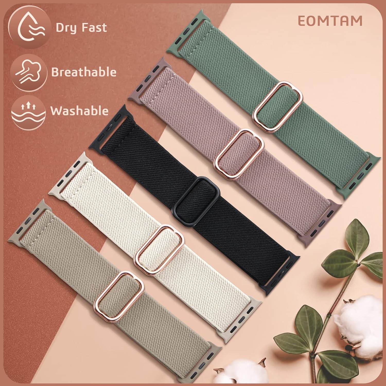 EOMTAM 5 Pack Stretchy Nylon Compatible for Apple Watch Ultra 2/1 Band 38Mm 40Mm 41Mm 42Mm 44Mm 45Mm 49Mm Women Men,Elastic Cloth Sport Wristbands Solo Loop for Iwatch Series 9 8 SE 7 6 5 4 3