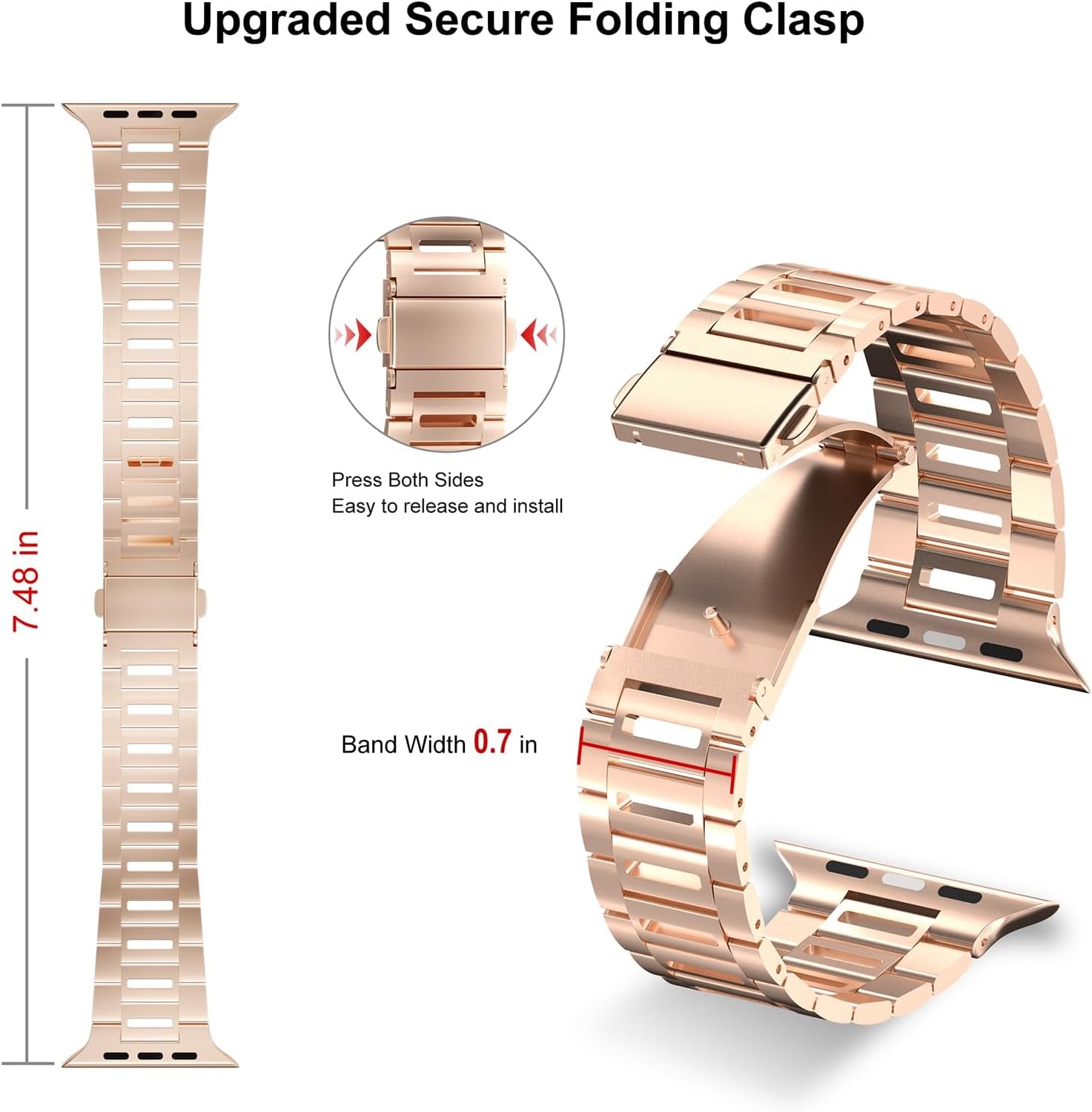 Finestone Metal Band for Apple Watch - Stainless Steel Apple Watch Band Compatible with Apple Watch 41Mm 40Mm 38Mm - Slim Hollow-Out Design Strap for Iwatch Series 9/8/7/6/5/4/3/2/1 SE Women Men Rose Gold