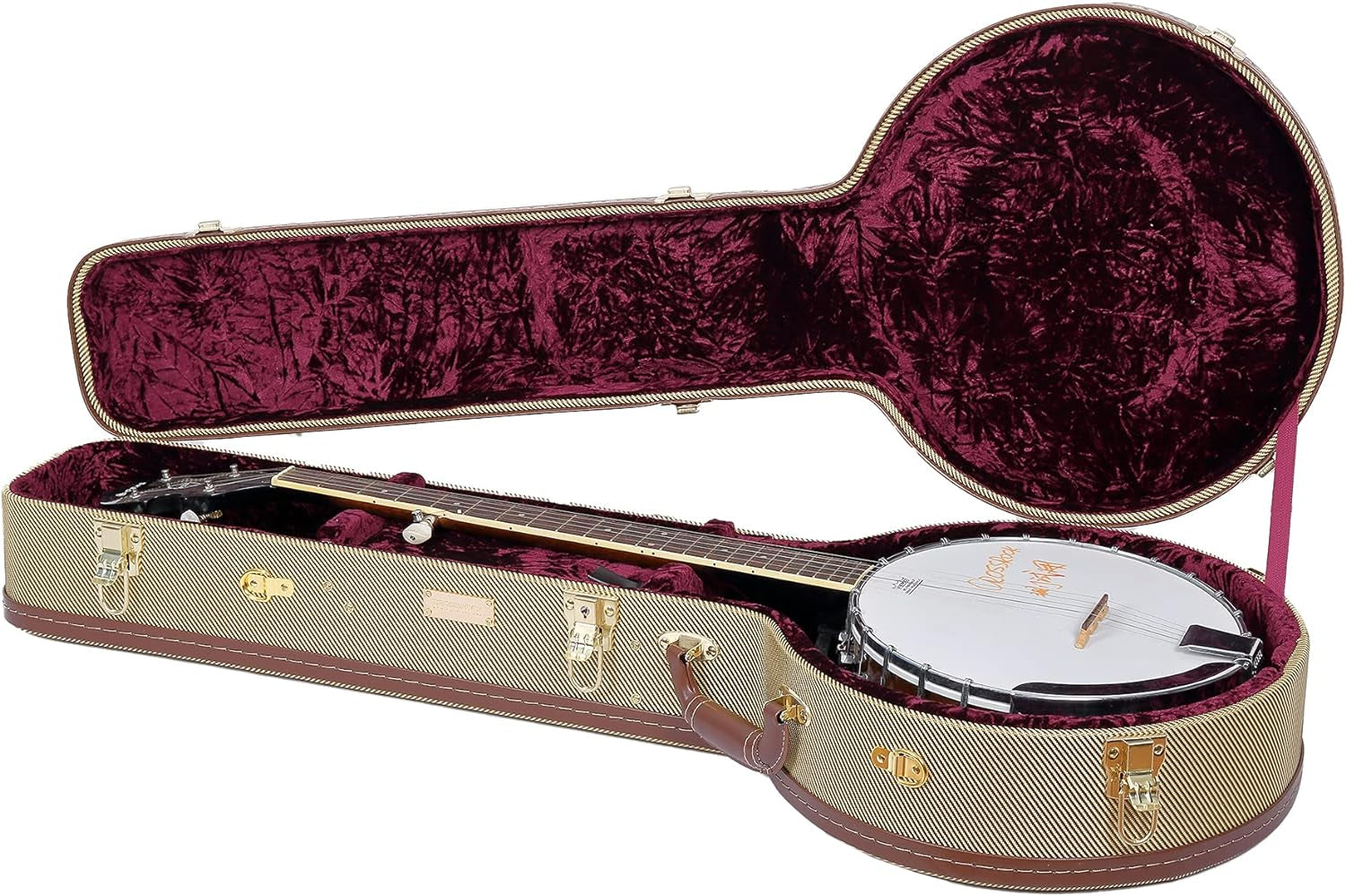 Crossrock Hard-Shell Wood Case for Les Paul Electric Guitars with Removable Shoulder Straps-Tweed(Crw700Ltw)  Crossrock Tweed 5-String Banjo 