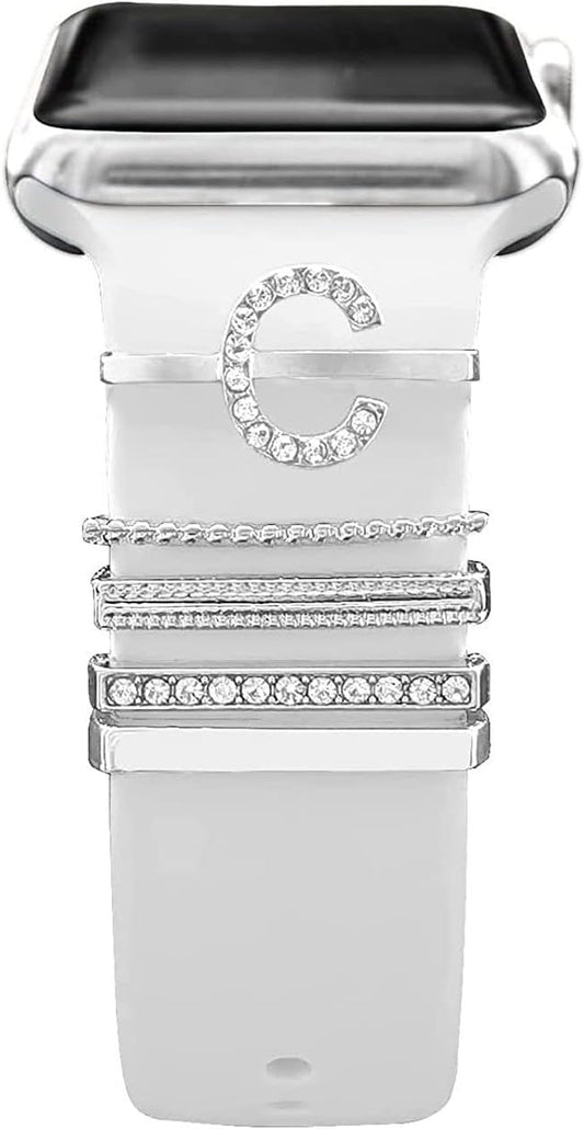 Charms for Apple Watch Band 38Mm 41Mm 42 Mm 44Mm 45Mm 40Mm 49Mm Women, Diamond + Metal Jewellery Decorative Ring Loops for Iwatch Series 8 7 6 5 4 3 SE, Galaxy Watch 5/Pro/4 Strap (C)