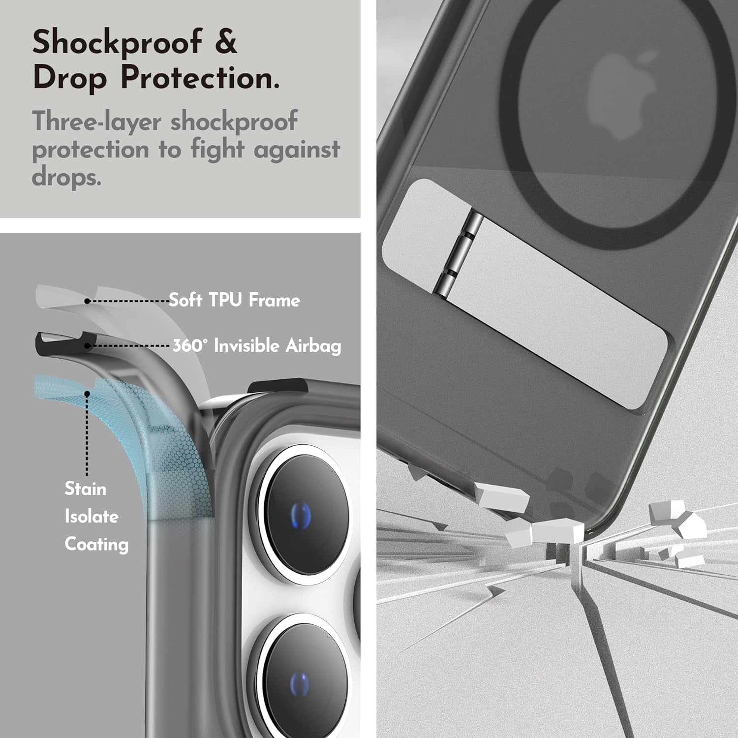 Niunisi Magnetic Case for Iphone 14 Pro Case 6.1-Inch (2022), Slim Kickstand with Screen Protector Compatible with Magsafe Shockproof Translucent Matte Cases Phone Case Cover, Black  Niunisi   