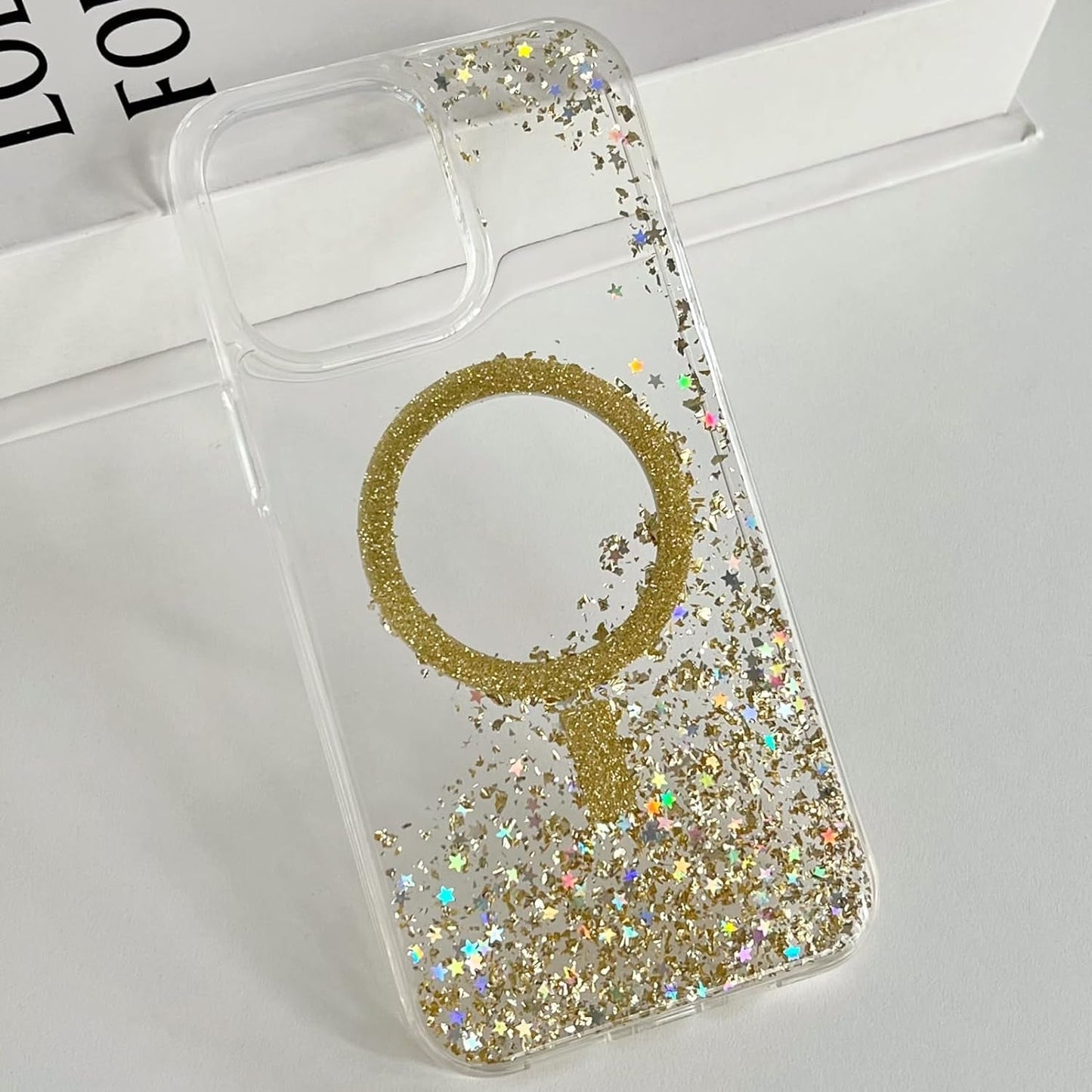 ASONCE Cute Glitter for Iphone 14 Pro Max Case [Compatible with Magsafe] Magnetic Cover with Bling Star for Women Girls [12FT Drop Protection] - Sparkly Gold  Hiwuton   