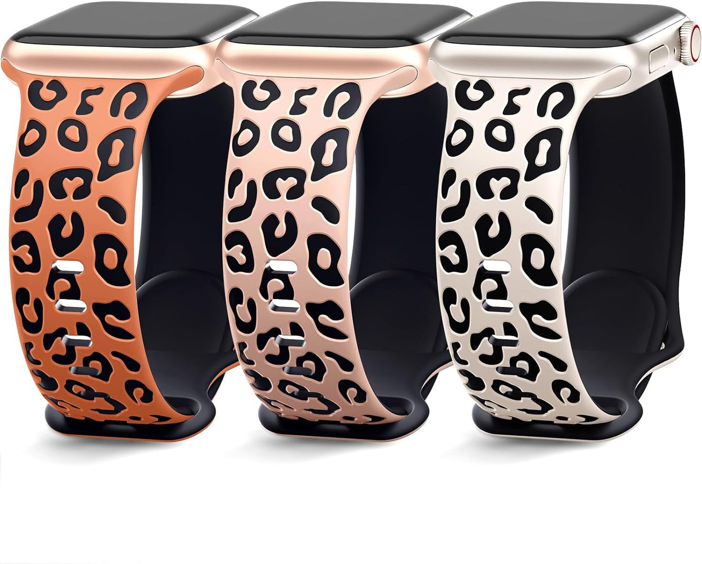3 Pack Engraved Leopard Bands Compatible with Apple Watch Band 40Mm 41Mm 38Mm 45Mm 44Mm 42Mm 49Mm for Women Men,Cheetah Cute Sport Silicone Strap for Iwatch Series 9 Ultra/Ultra 2 SE 8 7 6 5 4 3 2 1