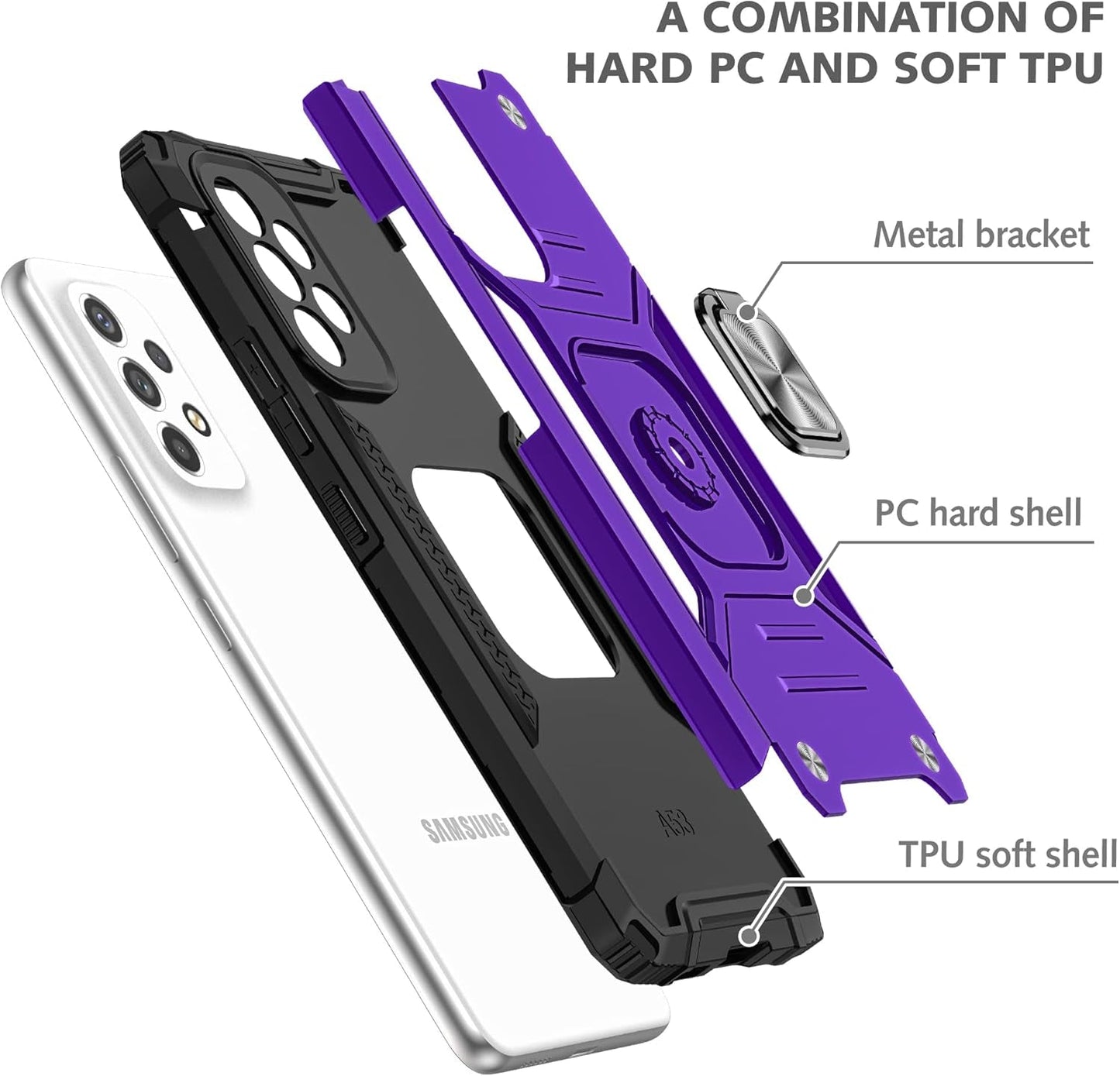 AYMECL Compatible with Galaxy A53 5G Case, Samsung A53 5G Case with Nano Explosion-Proof Film[2 Pack]， Military Grade Double Shockproof with Kickstand Case for Samsung Galaxy A53 5G-Purple