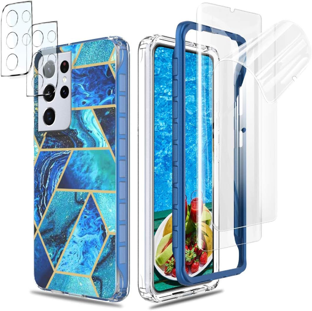 For Samsung Galaxy S22 Ultra Case with Screen Protector, 360 Rotate Ring Kickstand [Work with Magnetic Car Mount], Military Grade Shockproof Phone Case for Samsung S22 Ultra 6.8 Inch, Turquoise