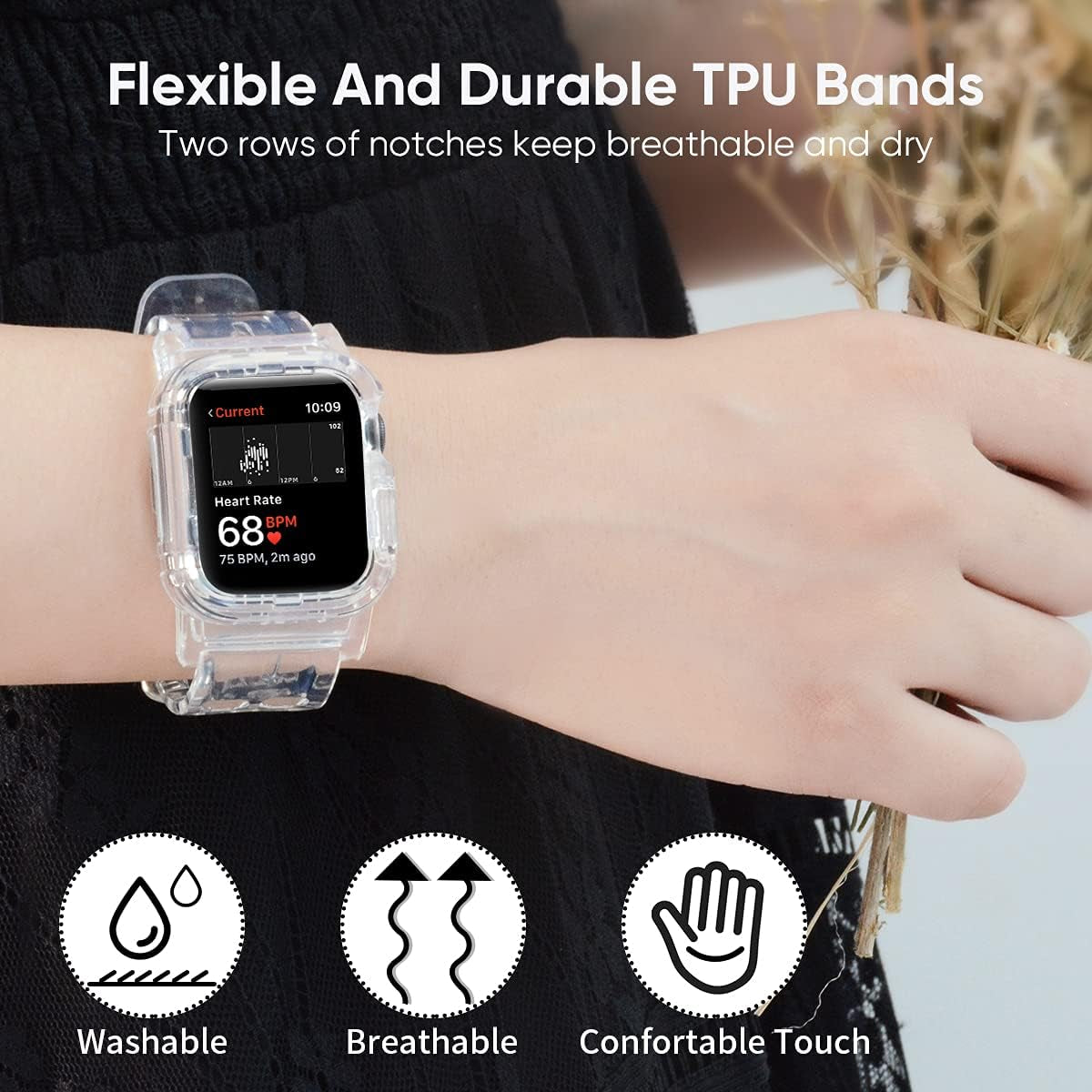 Compatible for Apple Watch Band 45Mm 44Mm 42Mm with Bumper Case - Sports Men Women Bands for Iwatch Series 6 5 4 3 2 1 SE, TPU Rugged Sports Band with Full Protection Case for Girl/Women…