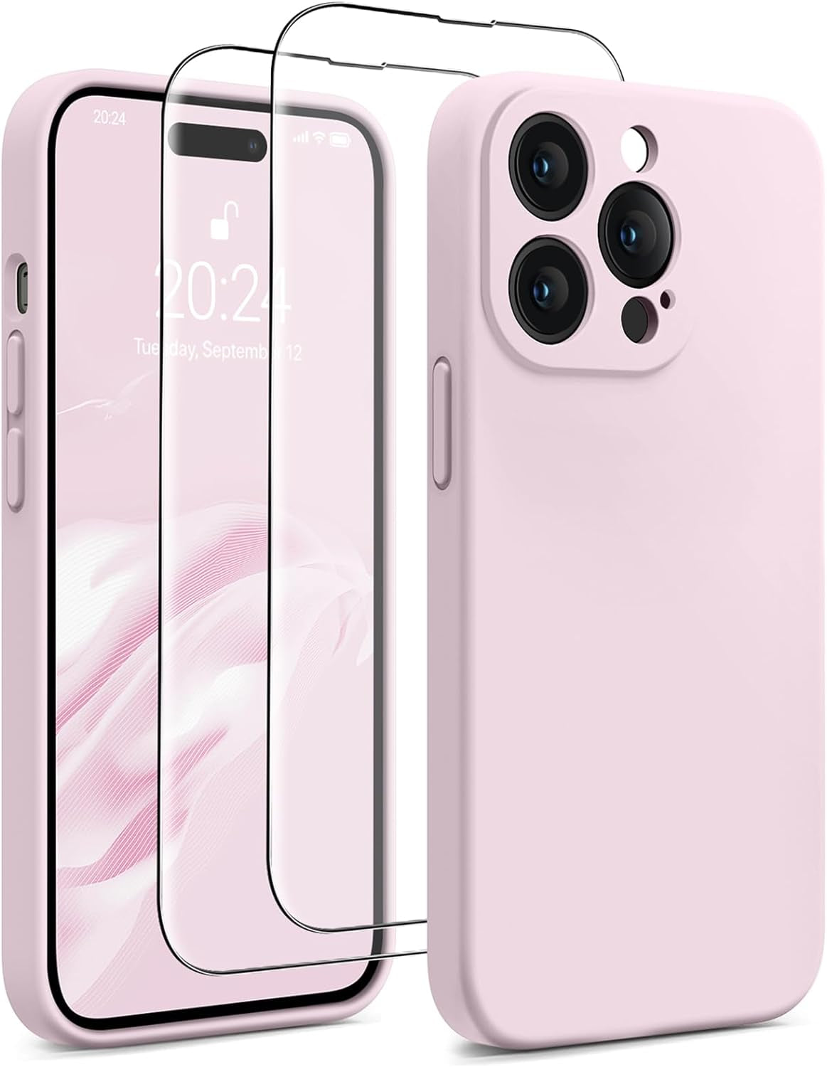 AOTESIER for Iphone 14 Pro Max Case, [Stronger Camera Protection] Silicone Iphone 14 Pro Max Phone Case with [2 Screen Protectors], Shockproof Anti-Scratch Lining Protective Cover, 6.7", Black  AOTESIER Baby Pink  
