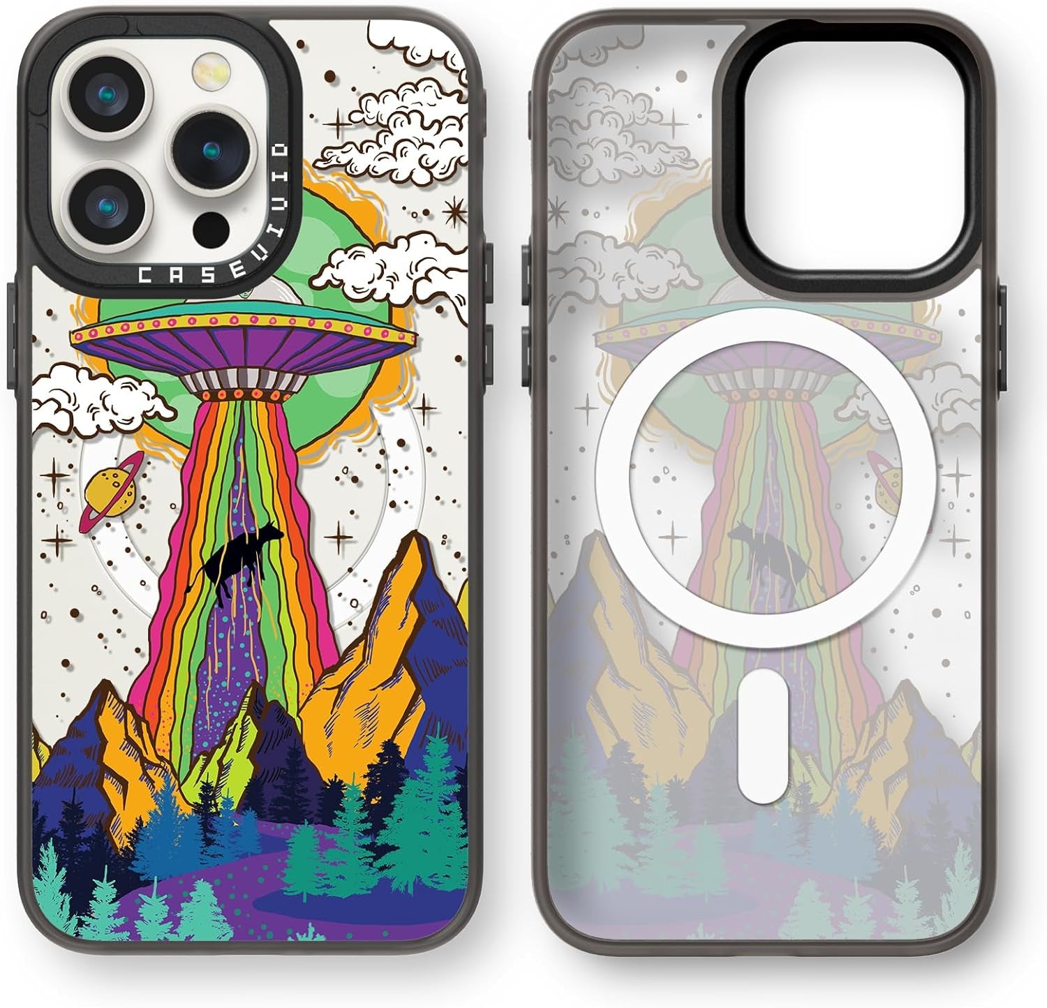 Casevivid Compatible for Iphone 15 Pro Case Cute Aesthetic - Durable Fashion Funny Phone Case - Girly Butterfly Pattern Print Cover Design for Woman Girl 6.1 Inches Black  CASEVIVID Ufo Magsafe 