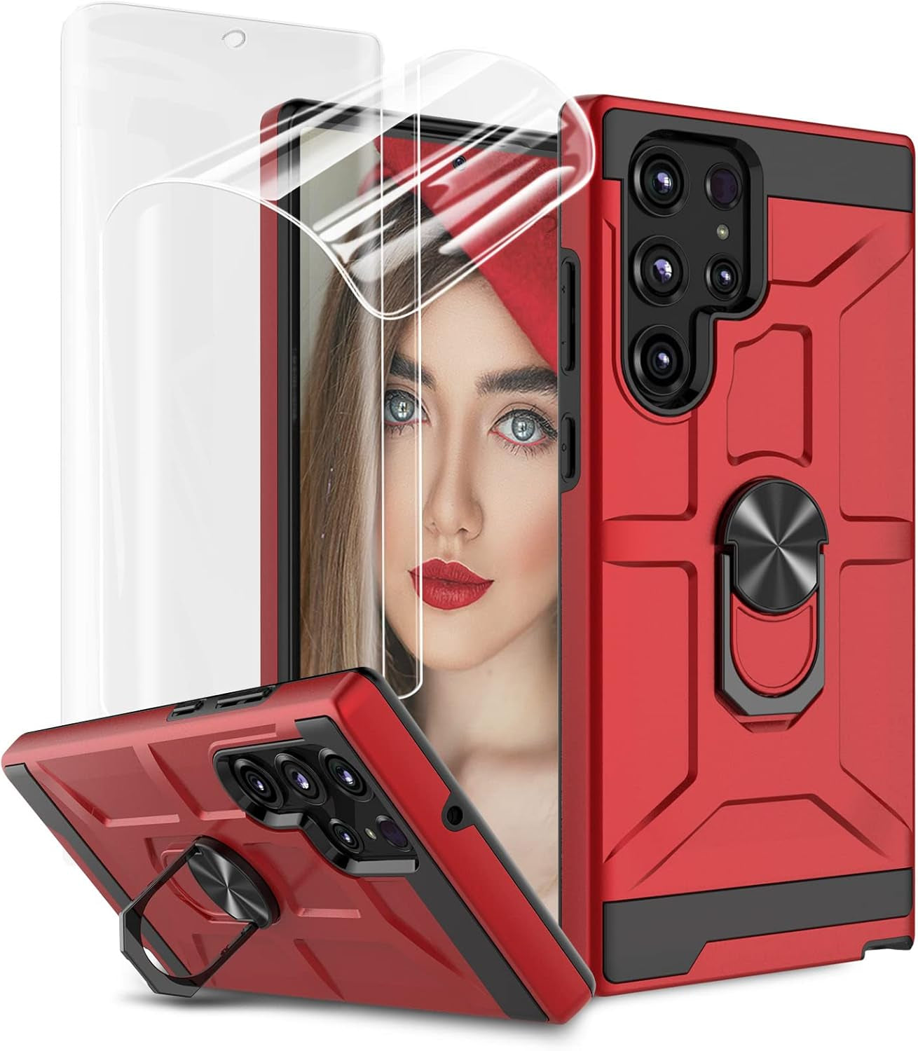 For Samsung Galaxy S22 Ultra Case with Screen Protector, 360 Rotate Ring Kickstand [Work with Magnetic Car Mount], Military Grade Shockproof Phone Case for Samsung S22 Ultra 6.8 Inch, Turquoise