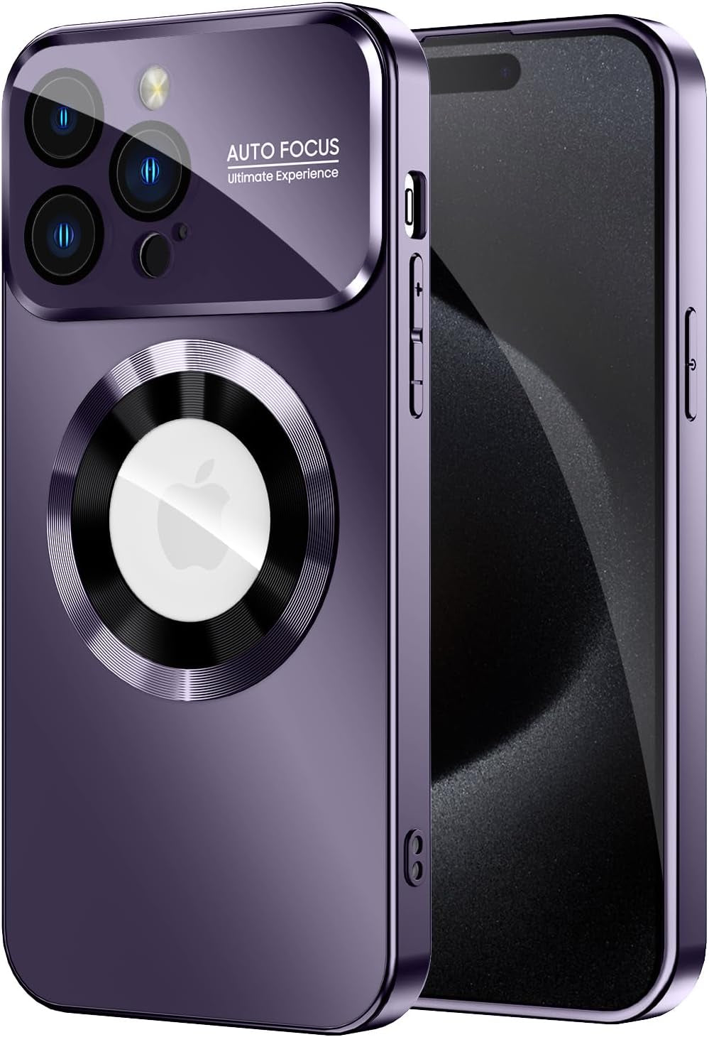 MAKAVO Magnetic for Iphone 15 Pro Max Case, Compatible with Magsafe, Built-In Camera Lens Protector, Logo View, Military Grade Drop Proof Phone Cover, Black  MAKAVO Purple  