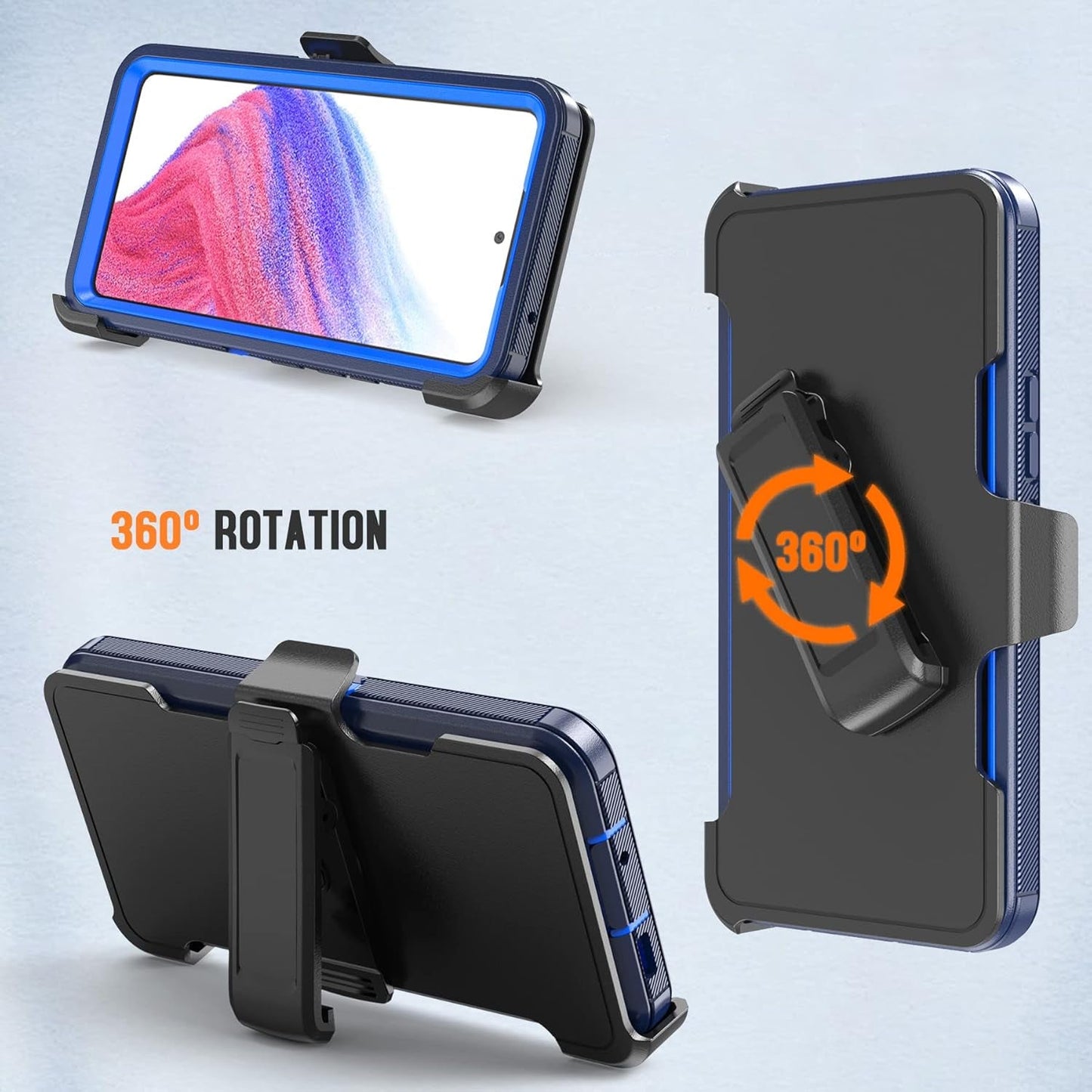 Designed for Samsung Galaxy A53 5G Case with Belt Clip & Kickstand, Full-Body Triple Layers Rugged Case with Screen Protector for Samsung Galaxy A53 5G 6.5 Inch Phone (Navy+Blue)