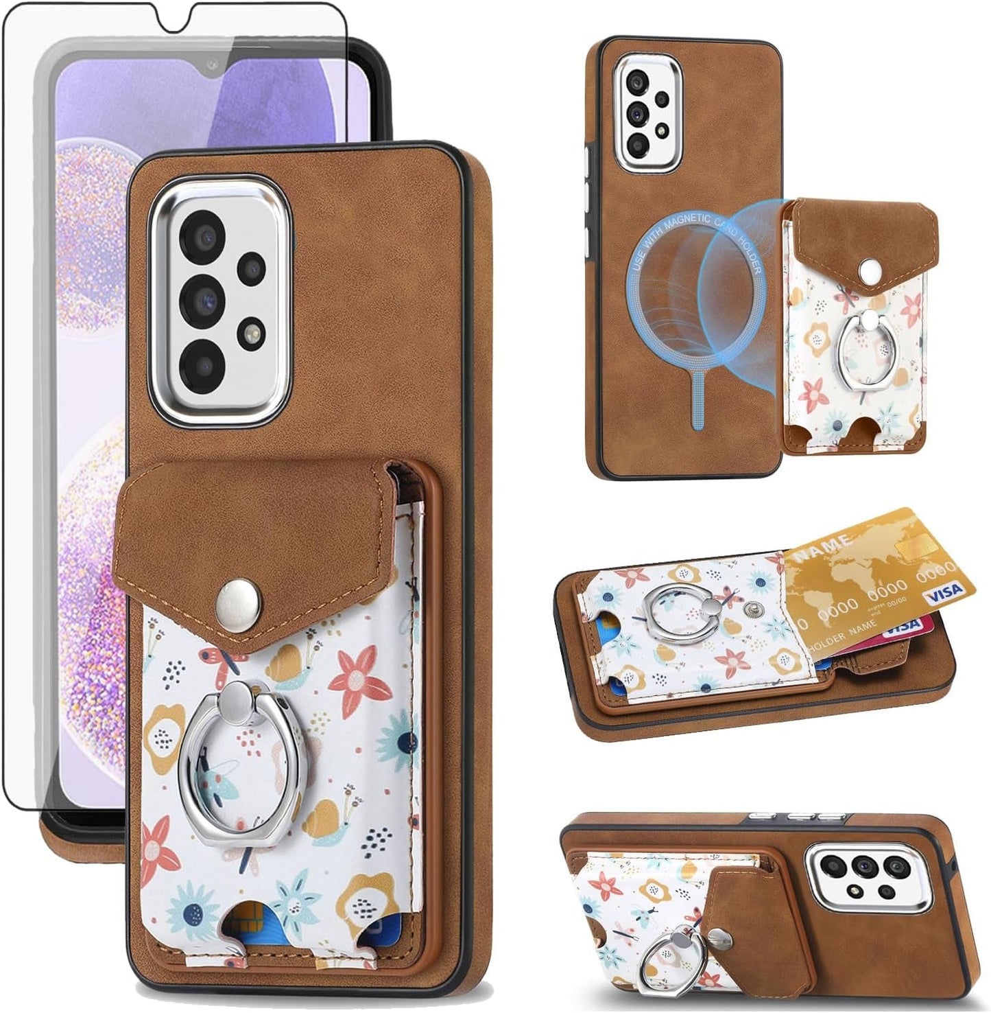 Asuwish Phone Case for Samsung Galaxy A53 5G Wallet Cell Cover with Screen Protector Magnetic Slim Ring Stand Kickstand Back Credit Card Holder Slot a 53 G5 53A SM A536U 6.5" 2022 Girls Women Black