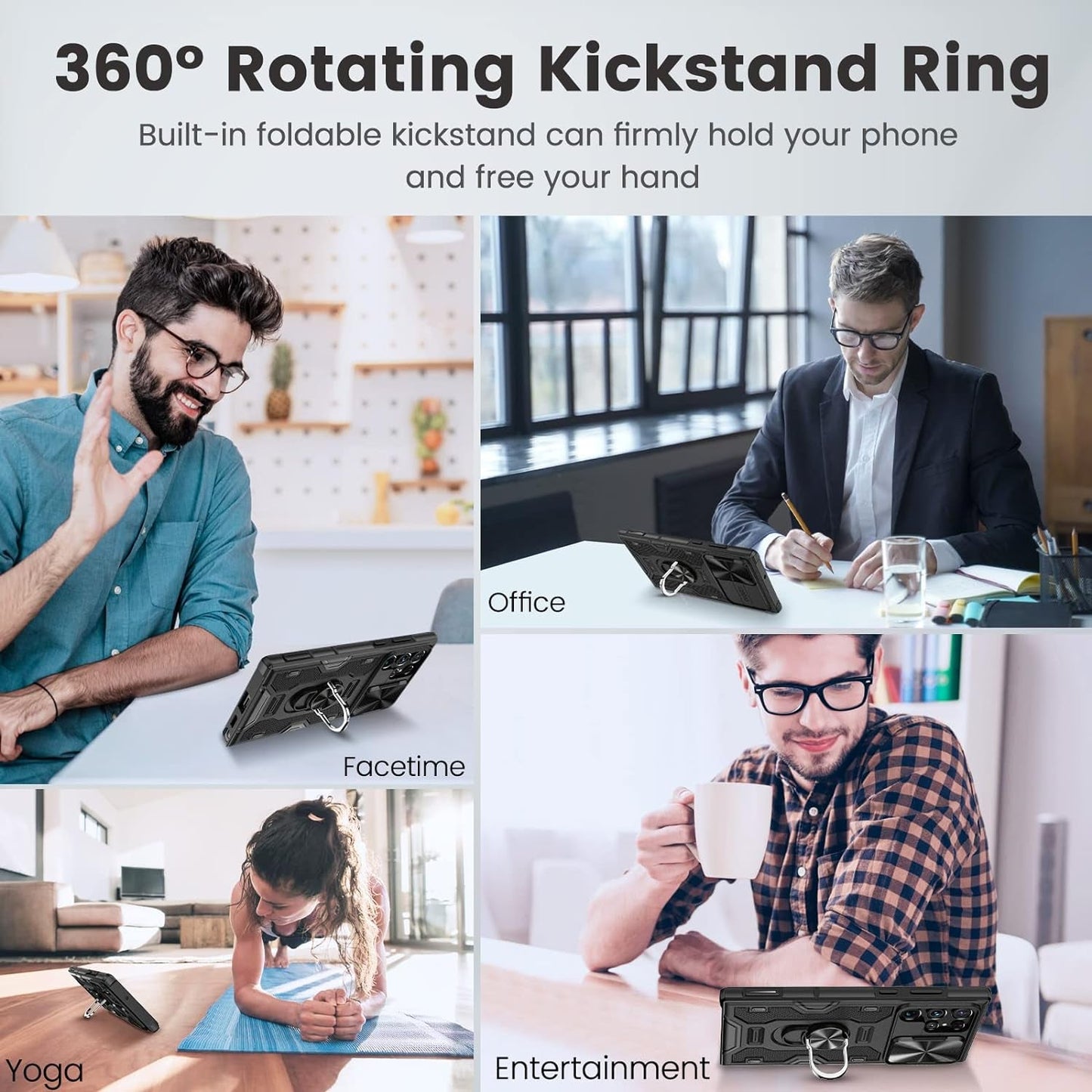 Caka for S22 Ultra Case, Galaxy S22 Ultra Case with Slide Camera Cover & Stand with Built-In 360° Rotate Ring Stand Magnetic Protective Case for Samsung Galaxy S22 Ultra 5G -Black