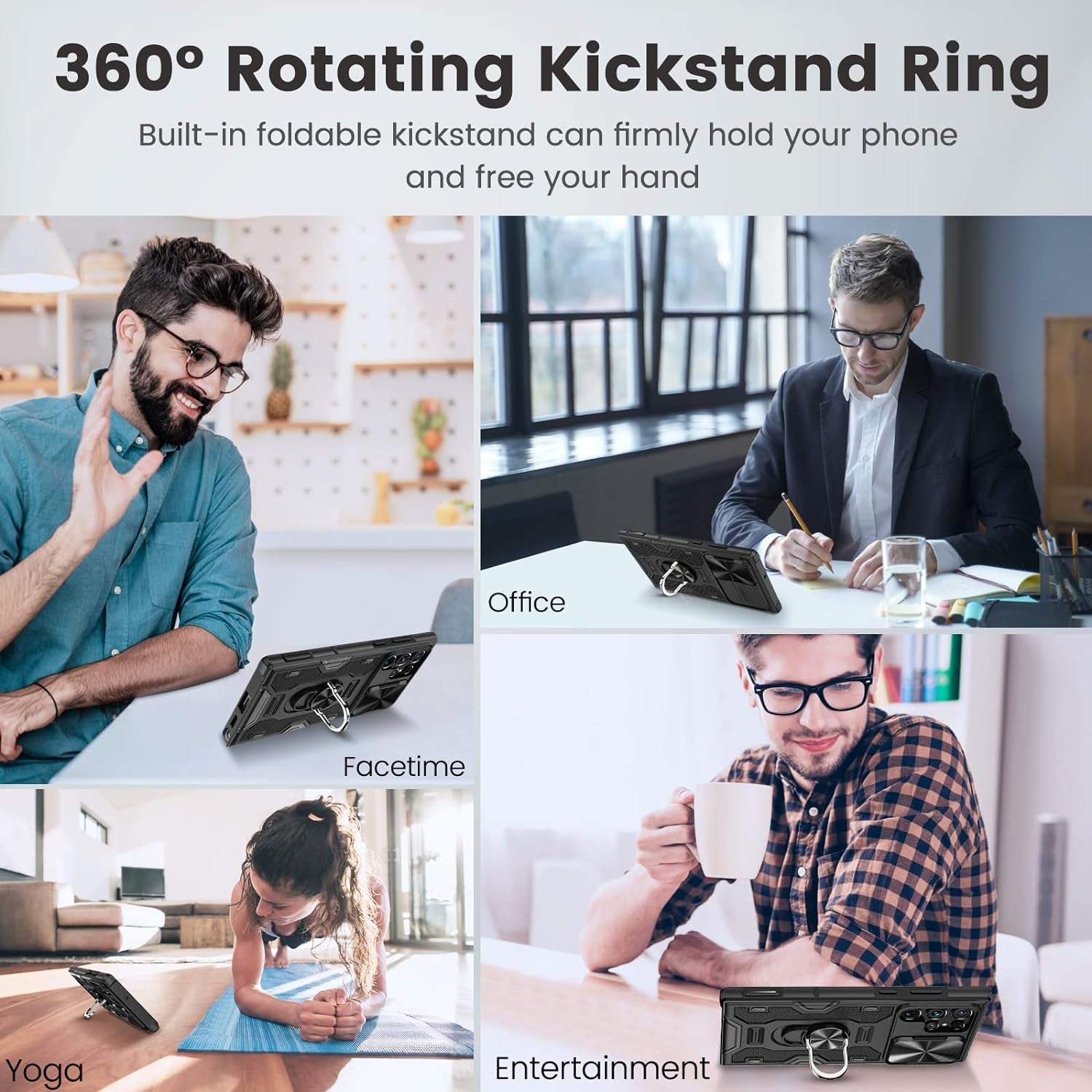 Caka for S22 Ultra Case, Galaxy S22 Ultra Case with Slide Camera Cover & Stand with Built-In 360° Rotate Ring Stand Magnetic Protective Case for Samsung Galaxy S22 Ultra 5G -Black