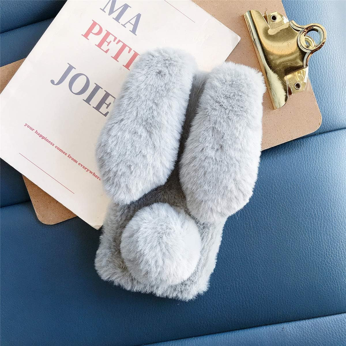 Fluffy Fur Plush Case for Pixel 5 Cute Bunny Furry Girly Cover 3D Animal Fuzzy Protective Case Faux Rabbit Cony Hair Kawaii Toy Fun Women Phone Shell for Pixel 5 Light Grey  Mikikit   