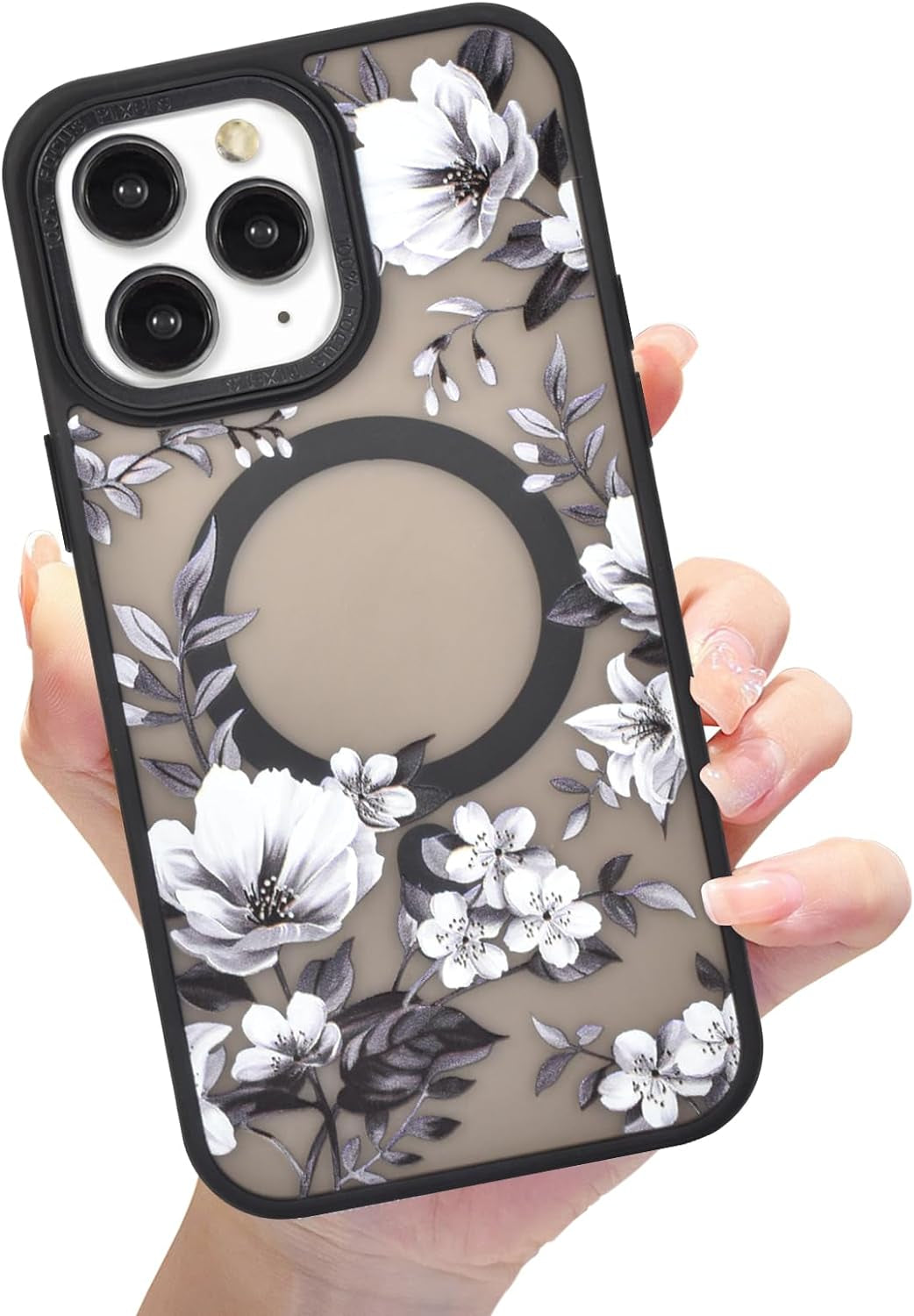 Eiyikof Compatible with Iphone 15 Pro Magnetic Matte Translucent Case [Luxury Shockproof Magsafe Case] [Cute Flower Pattern Hard Back Cover] Iphone 15 Pro Case for Women Girls-Purple Floral  Eiyikof Black Iphone 11 Pro Max 