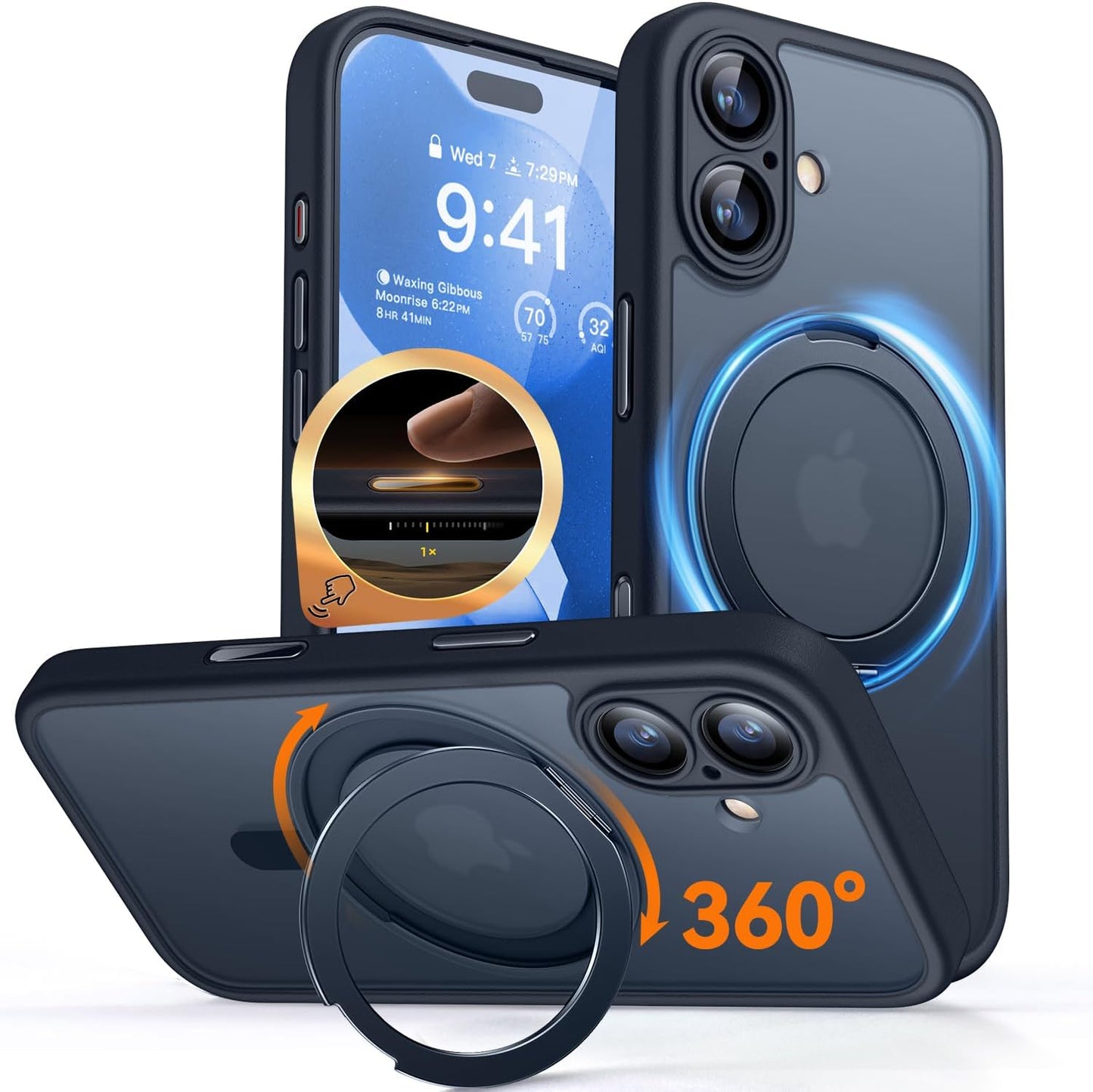 CANSHN 360° Spin Magnetic Stand for Iphone 17 Pro Max Case with Camera Control [Full Camera Protection] [Compatible with Magsafe] Translucent Matte Shockproof Protective Phone Cover 6.9" -Deep Purple