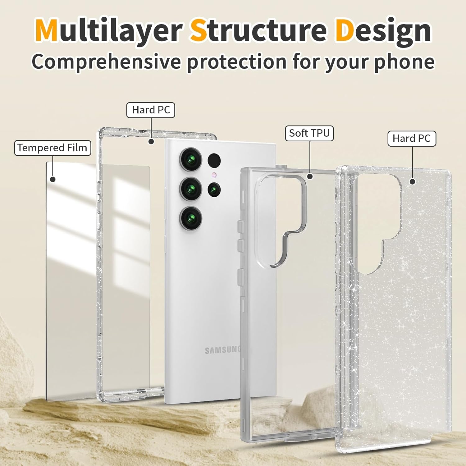 ACKETBOX for Samsung Galaxy S23 Ultra Case,Glitter Clear Case S23 Ultra,Shockproof Bumper Protective Phone Cover,Designed for Samsung Galaxy S23 Ultra 5G 6.8 Inch（Clear Bling）