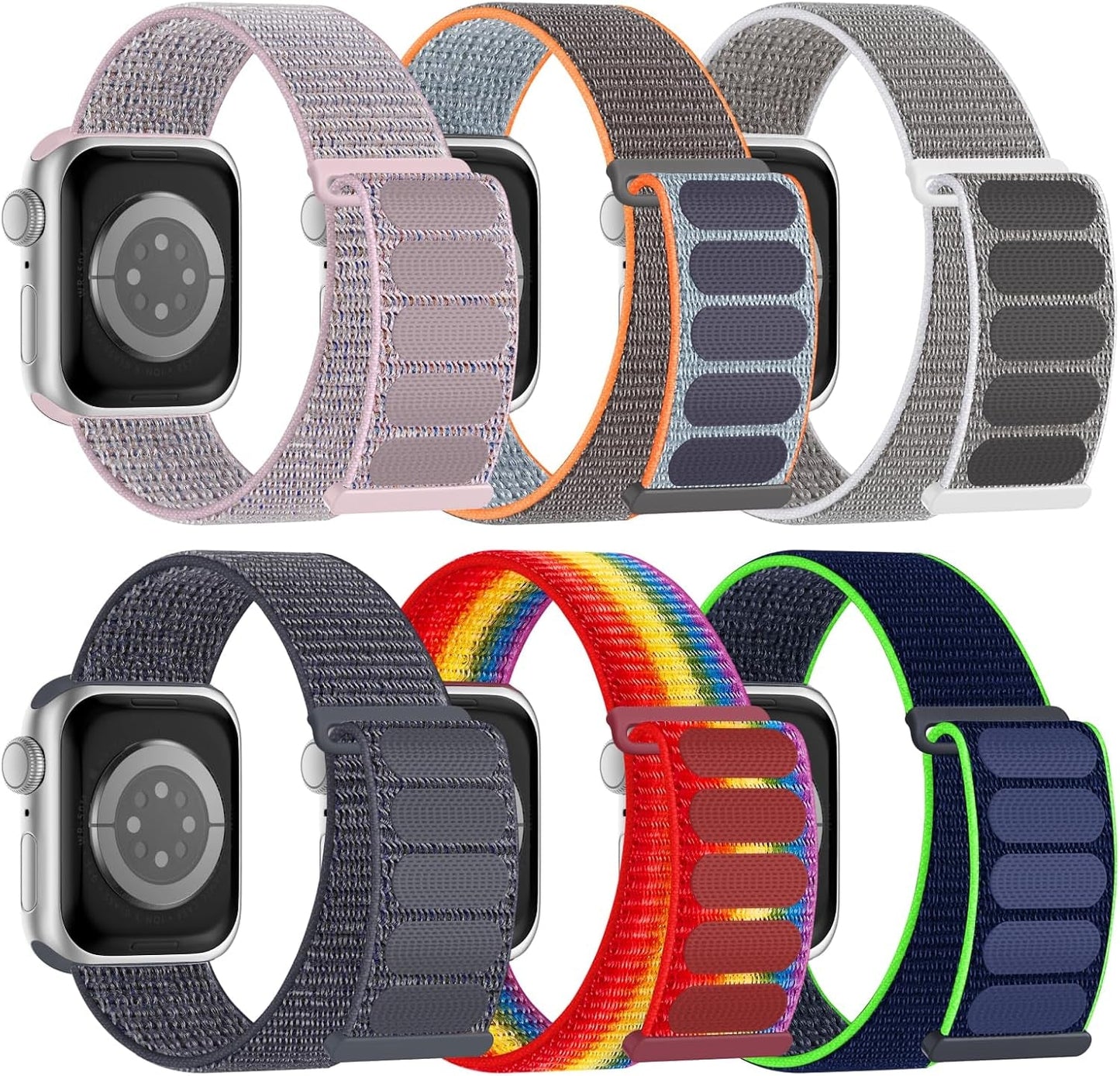 6 Pack Sport Nylon Loop Band Compatible with Apple Watch Bands 38Mm 40Mm 41Mm 42Mm 44Mm 45Mm 49Mm for Women Men, Adjustable Breathable Braided Straps for Iwatch Series 9/8/7/6/5/4/3/2/1/Se/Ultra